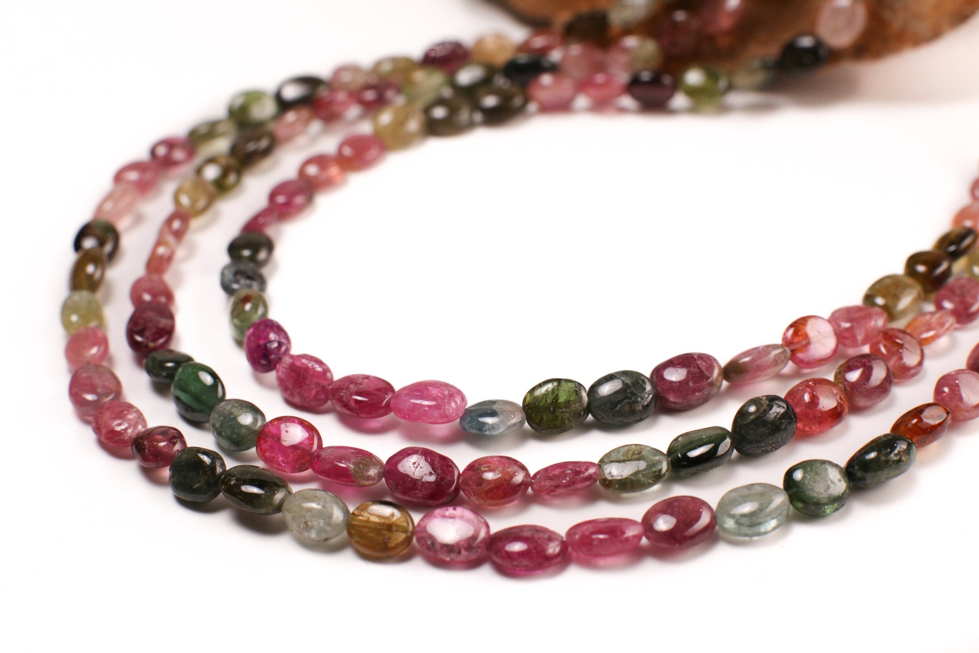 Multi Watermelon Tourmaline Smooth oval 3 line silver Necklace,Healing, Energy,Precious gift 16-18" plus 3" Extension chain