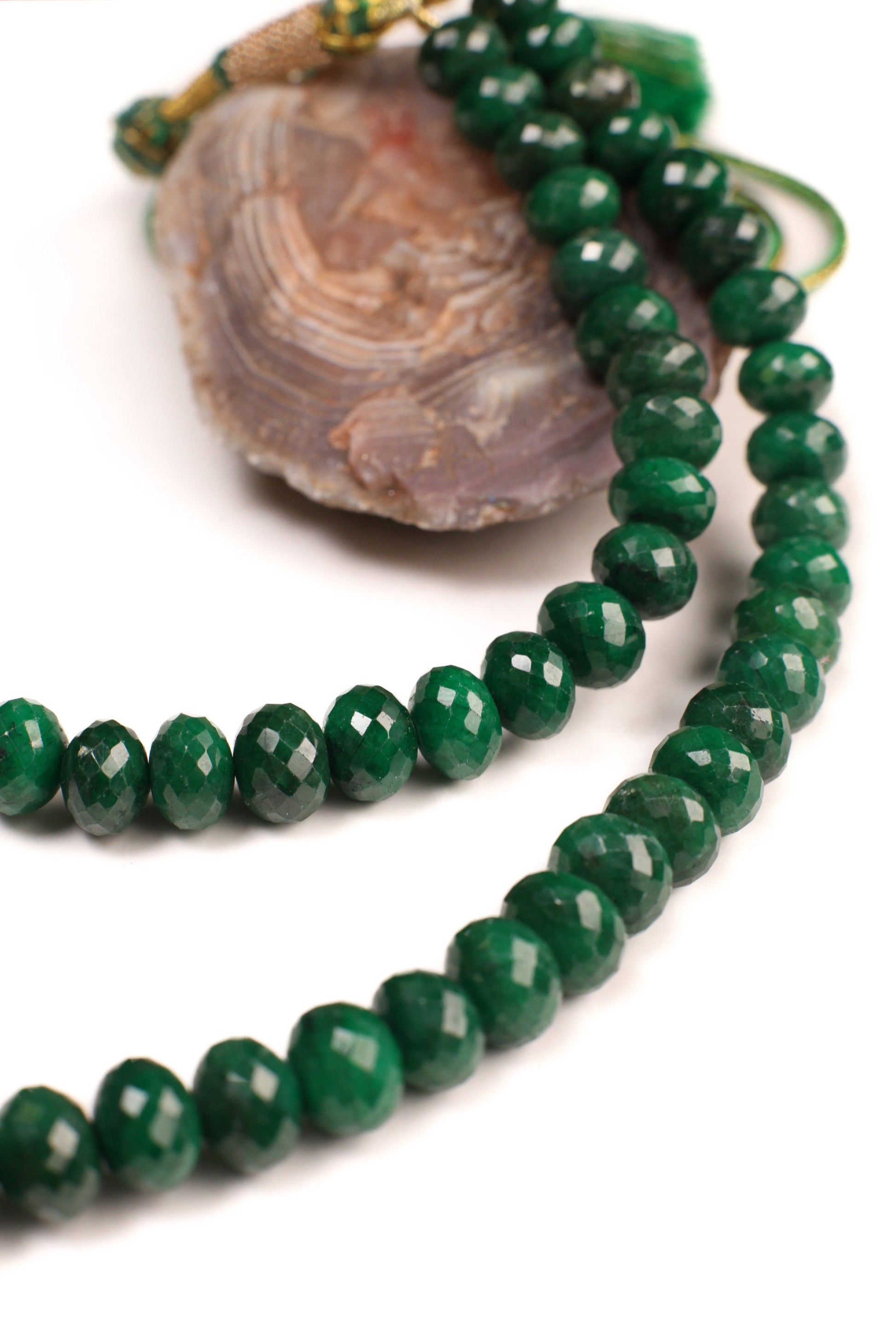 Genuine Zambian Emerald Green 9.5-10mm Large Faceted Roundel Gemstone 18” Necklace with 9" Adjustable thread, May Birthstone, Gift 470 cts
