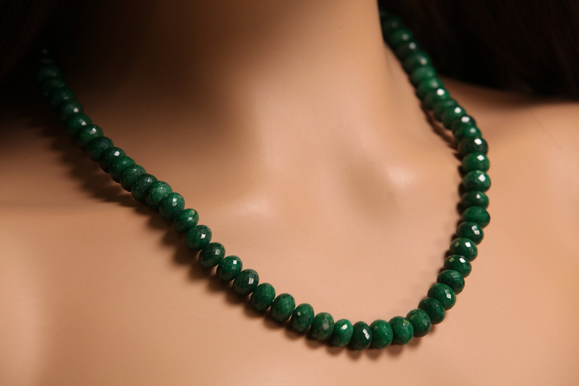 Genuine Zambian Emerald Green 9.5-10mm Large Faceted Roundel Gemstone 18” Necklace with 9" Adjustable thread, May Birthstone, Gift 470 cts