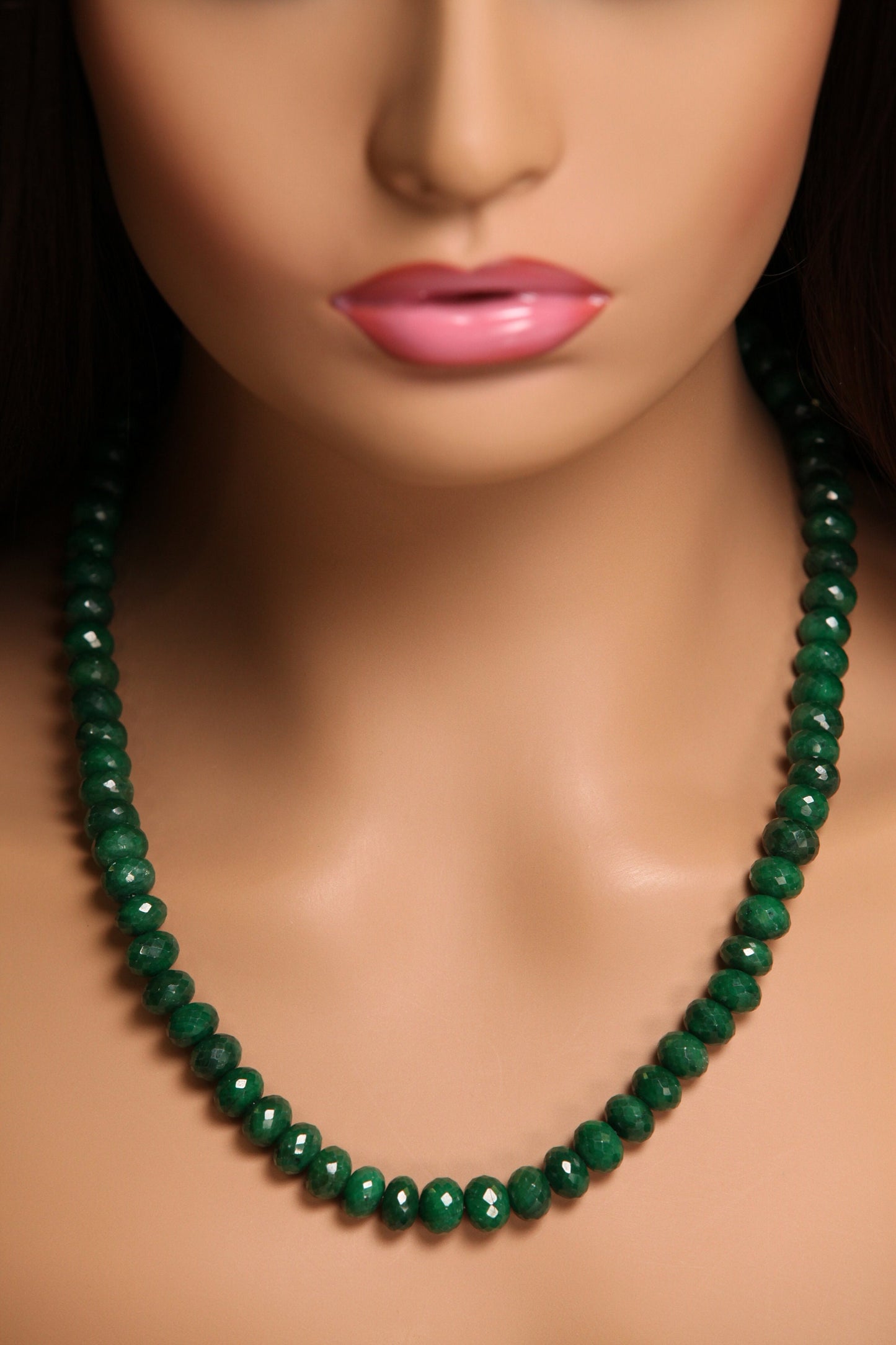 Genuine Zambian Emerald Green 9.5-10mm Large Faceted Roundel Gemstone 18” Necklace with 9" Adjustable thread, May Birthstone, Gift 470 cts