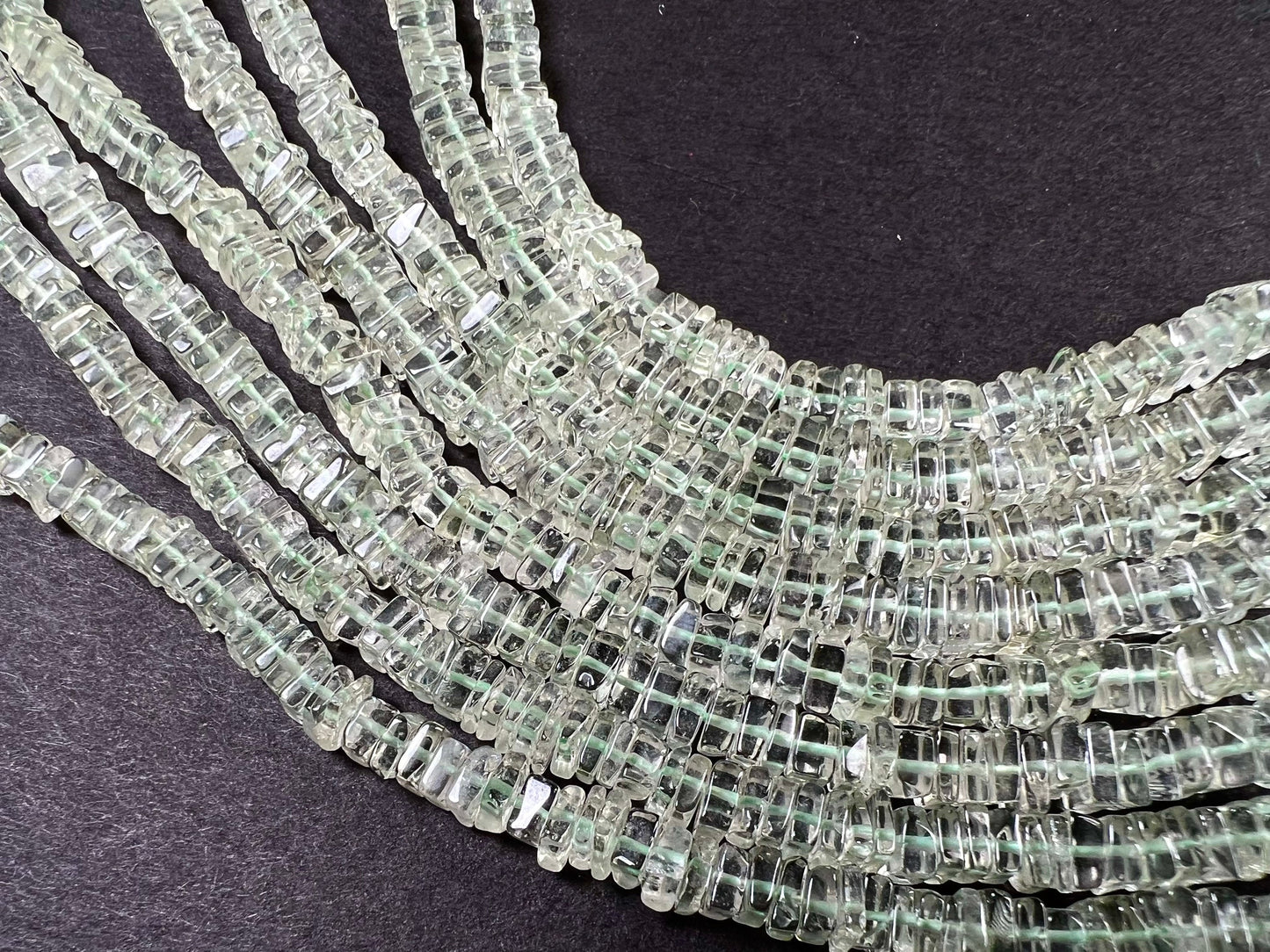 Green Amethyst smooth square Heishi tyre 4.5-5mm washer bead ,Prasiolite Green Prasiolite Jewelry Making Gemstone Beads 8” strand