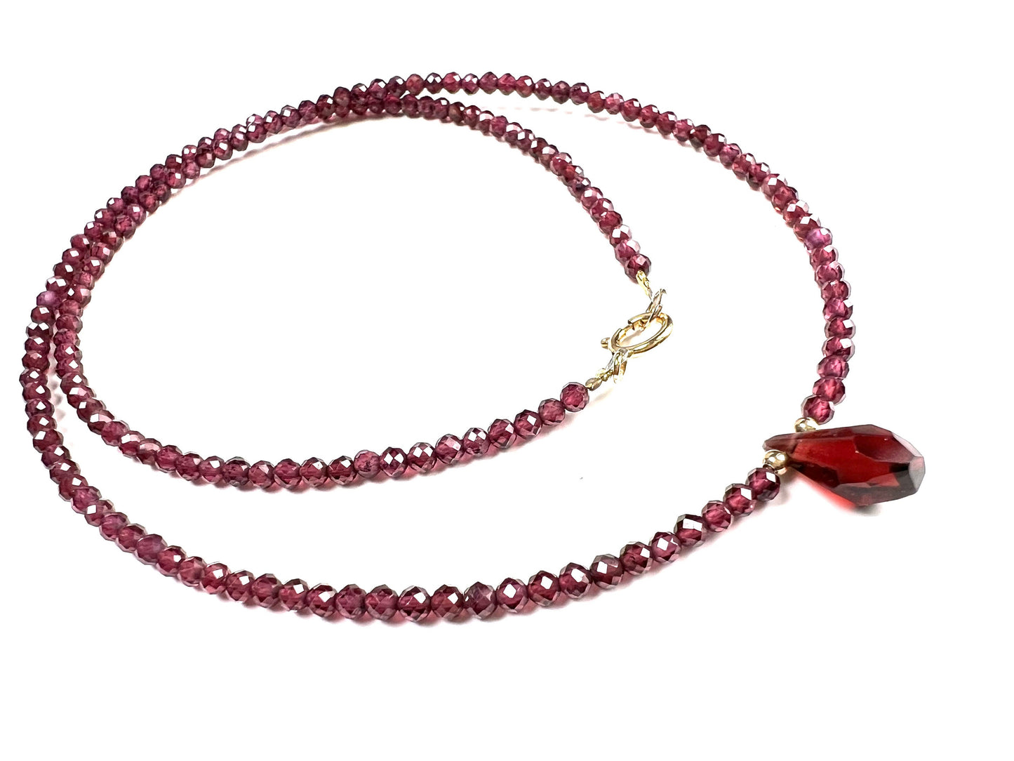 Mozambique Garnet 2.5mm Faceted Round Choker Layering Necklace with genuine garnet pendant in14k goldfilled January Birthstone, Woman Gift