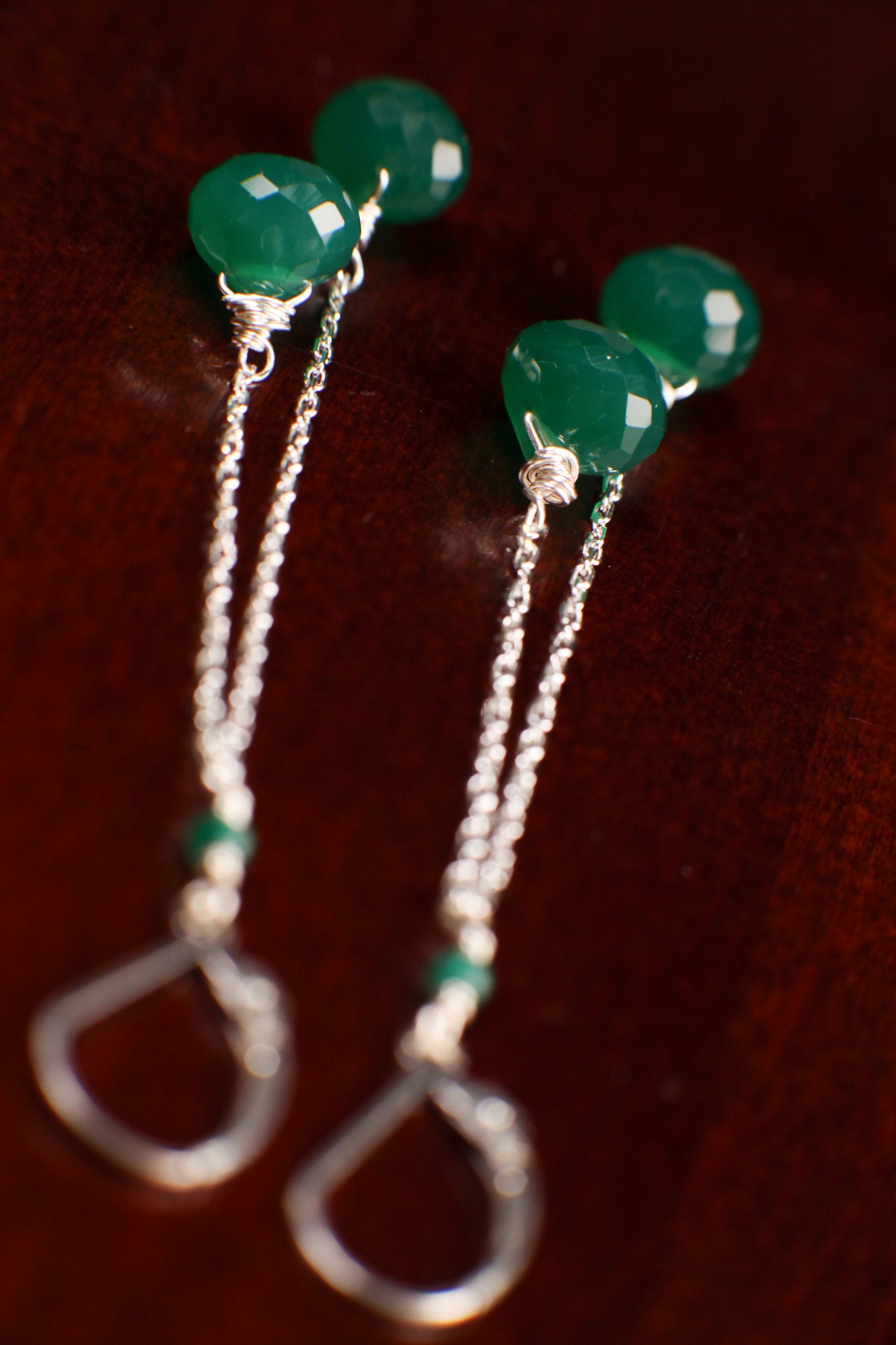 Genuine Green Onyx Drop Briolette Onion Shape and 2” Long 925 Sterling Silver Leverback earrings. Beautiful elegant gift