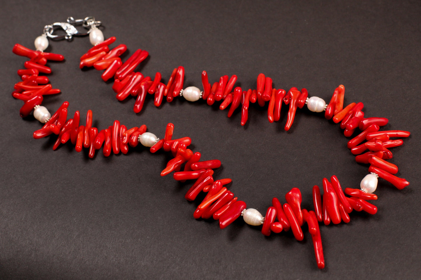 Genuine Red Coral Stick Branch 3x14-20mm, Accent Freshwater Pearl Necklace good luck gift