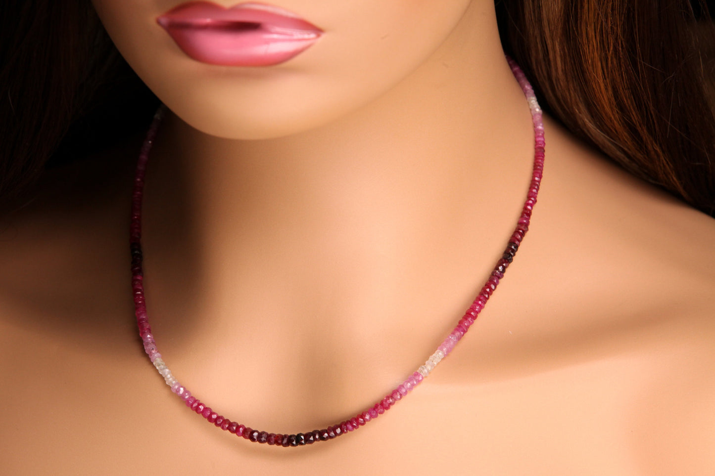 Natural Ombre Ruby Faceted Ombre Pink Shaded Roundel 3-3.5mm AAA quality, 14k Gold Filled necklace Elegant precious gift