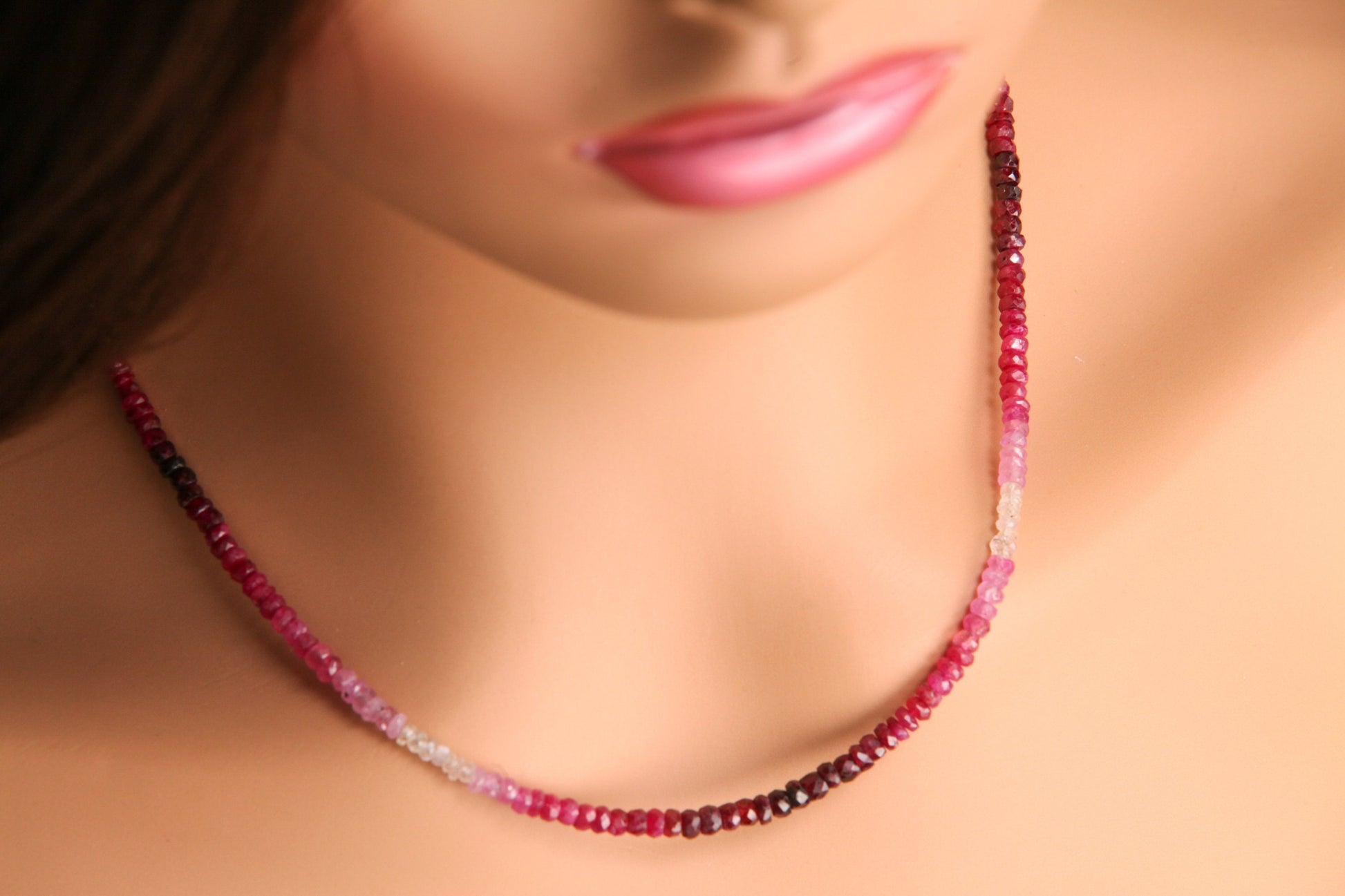 Natural Ombre Ruby Faceted Ombre Pink Shaded Roundel 3-3.5mm AAA quality, 14k Gold Filled necklace Elegant precious gift