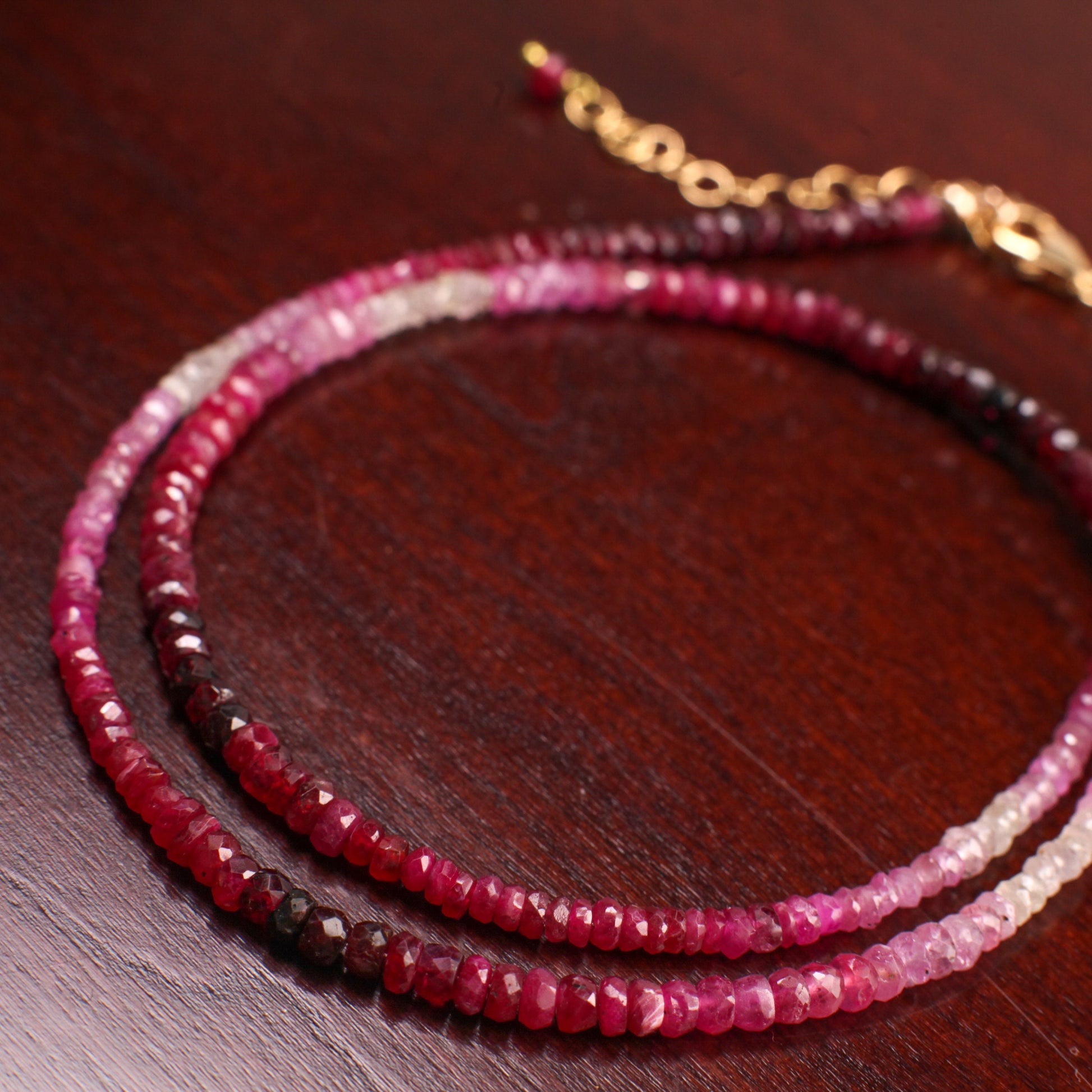 Natural Ombre Ruby Faceted Ombre Pink Shaded Roundel 3-3.5mm AAA quality, 14k Gold Filled necklace Elegant precious gift