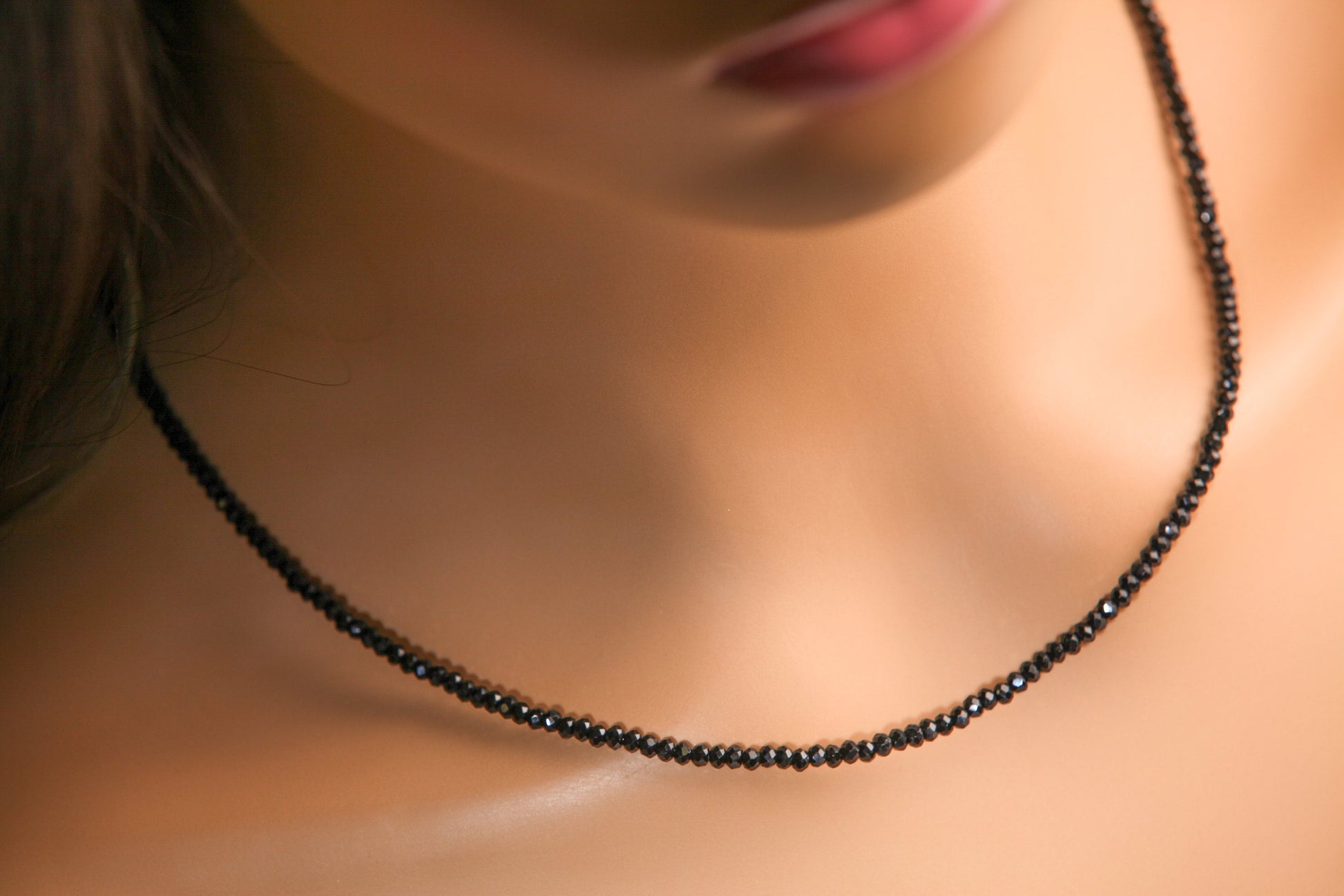 Genuine Black Spinel Necklace Faceted 2mm Diamond Cut Choker Minimalist, prom, graduation,Layering Necklace 14" to 48"