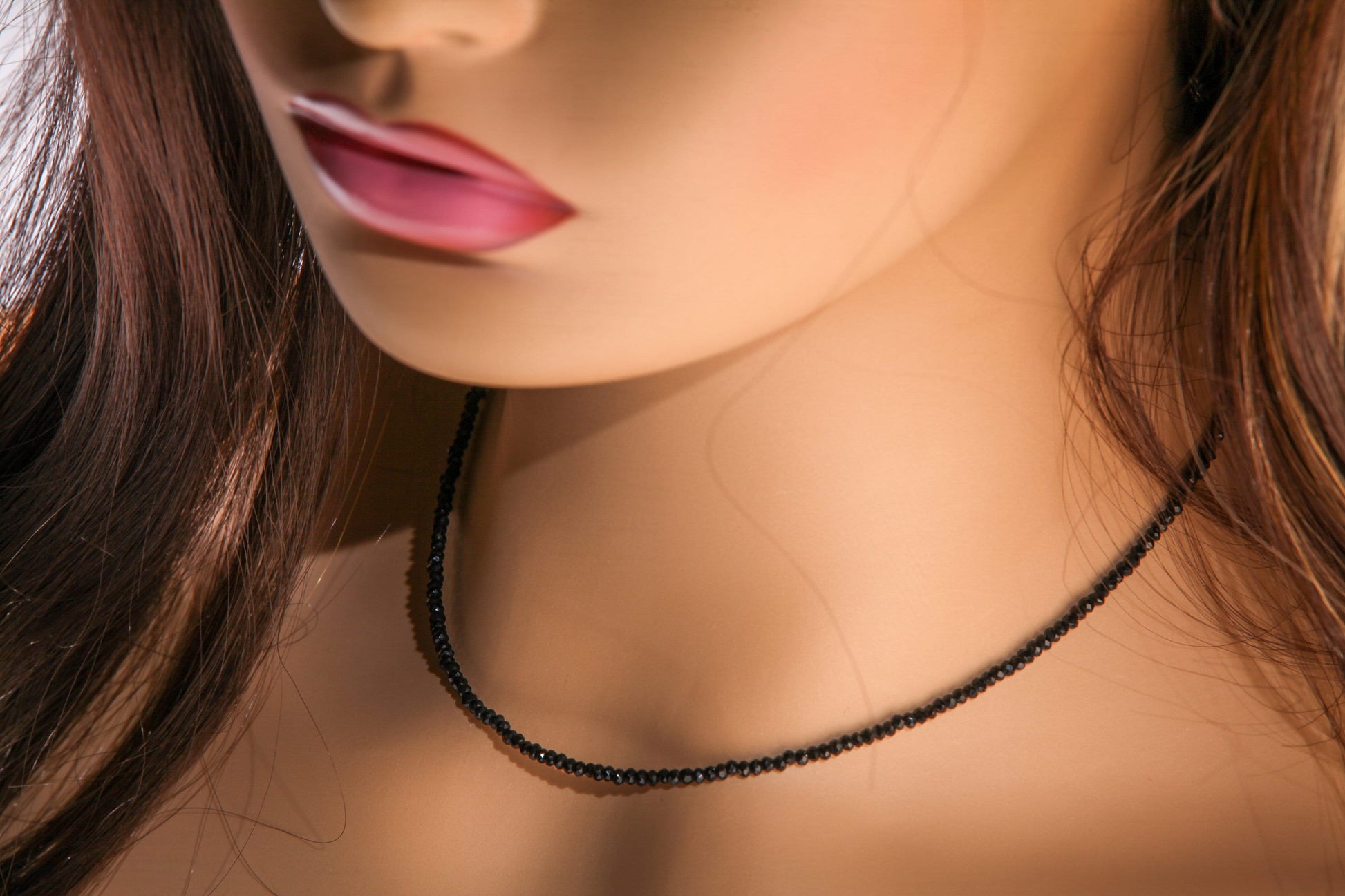 Genuine Black Spinel Necklace Faceted 2mm Diamond Cut Choker Minimalist, prom, graduation,Layering Necklace 14" to 48"