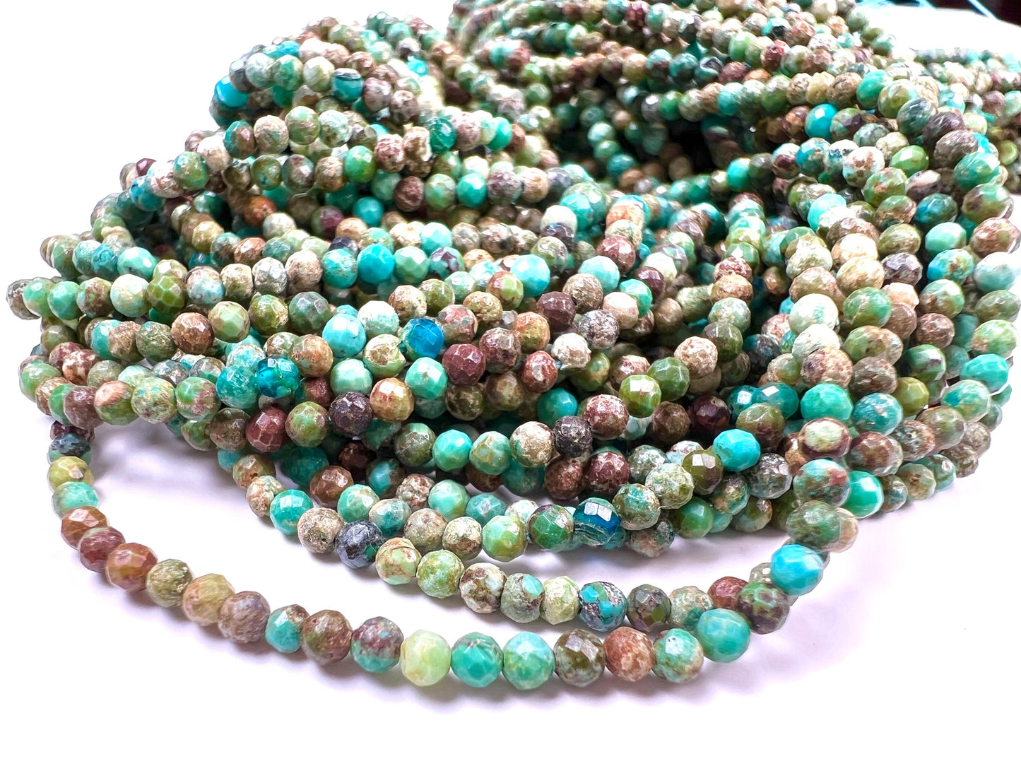 Natural African Turquoise 2.5mm Faceted Round natural gemstone jewelry making beads 12.5” full strand