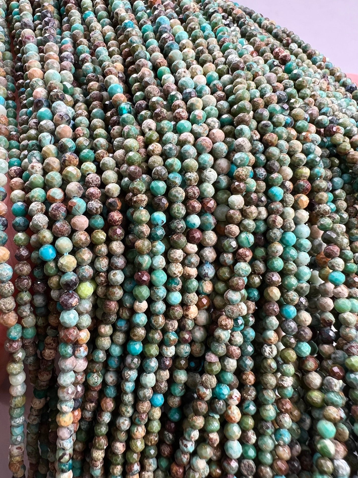 Natural African Turquoise 2.5mm Faceted Round natural gemstone jewelry making beads 12.5” full strand