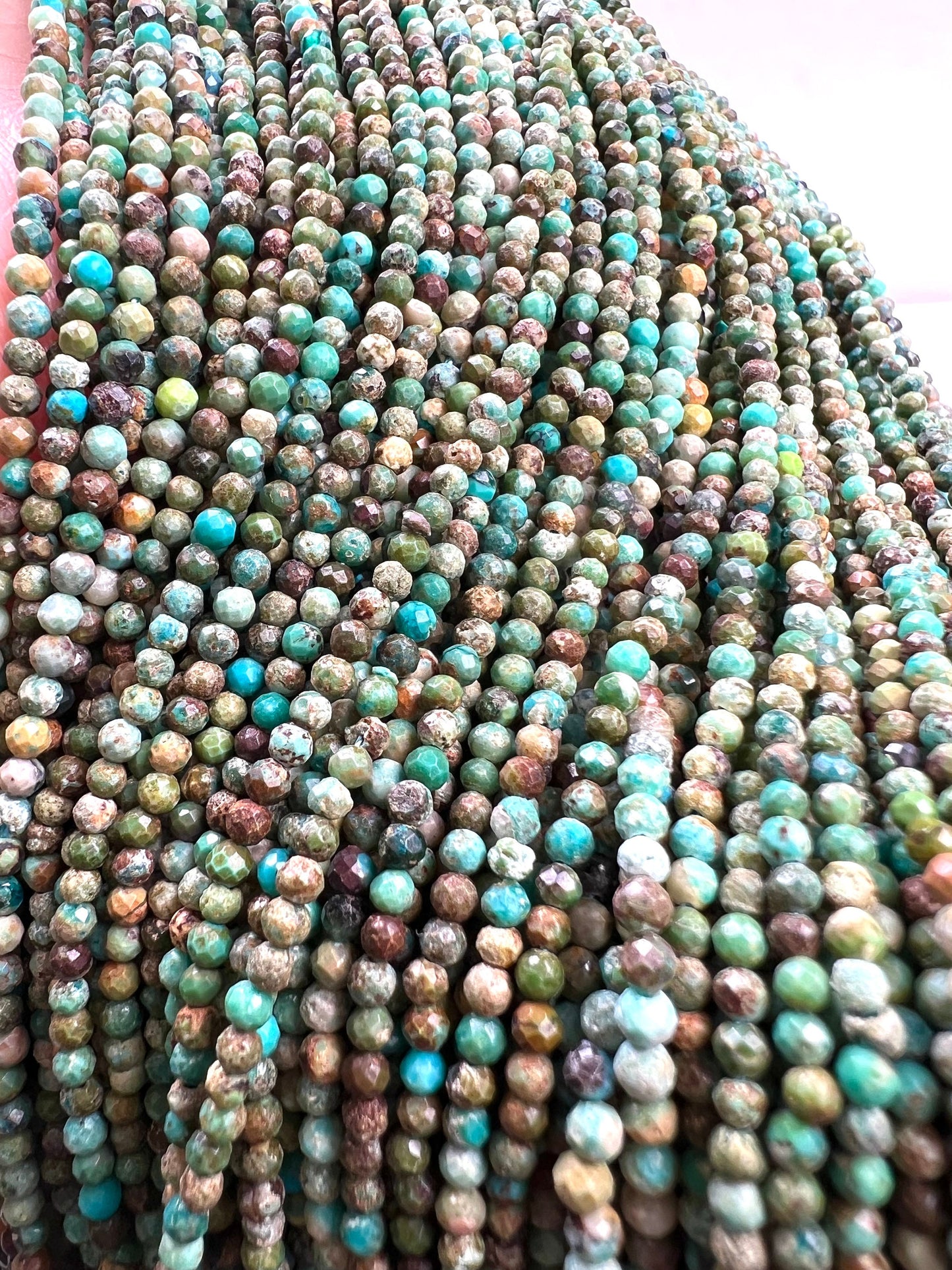 Natural African Turquoise 2.5mm Faceted Round natural gemstone jewelry making beads 12.5” full strand