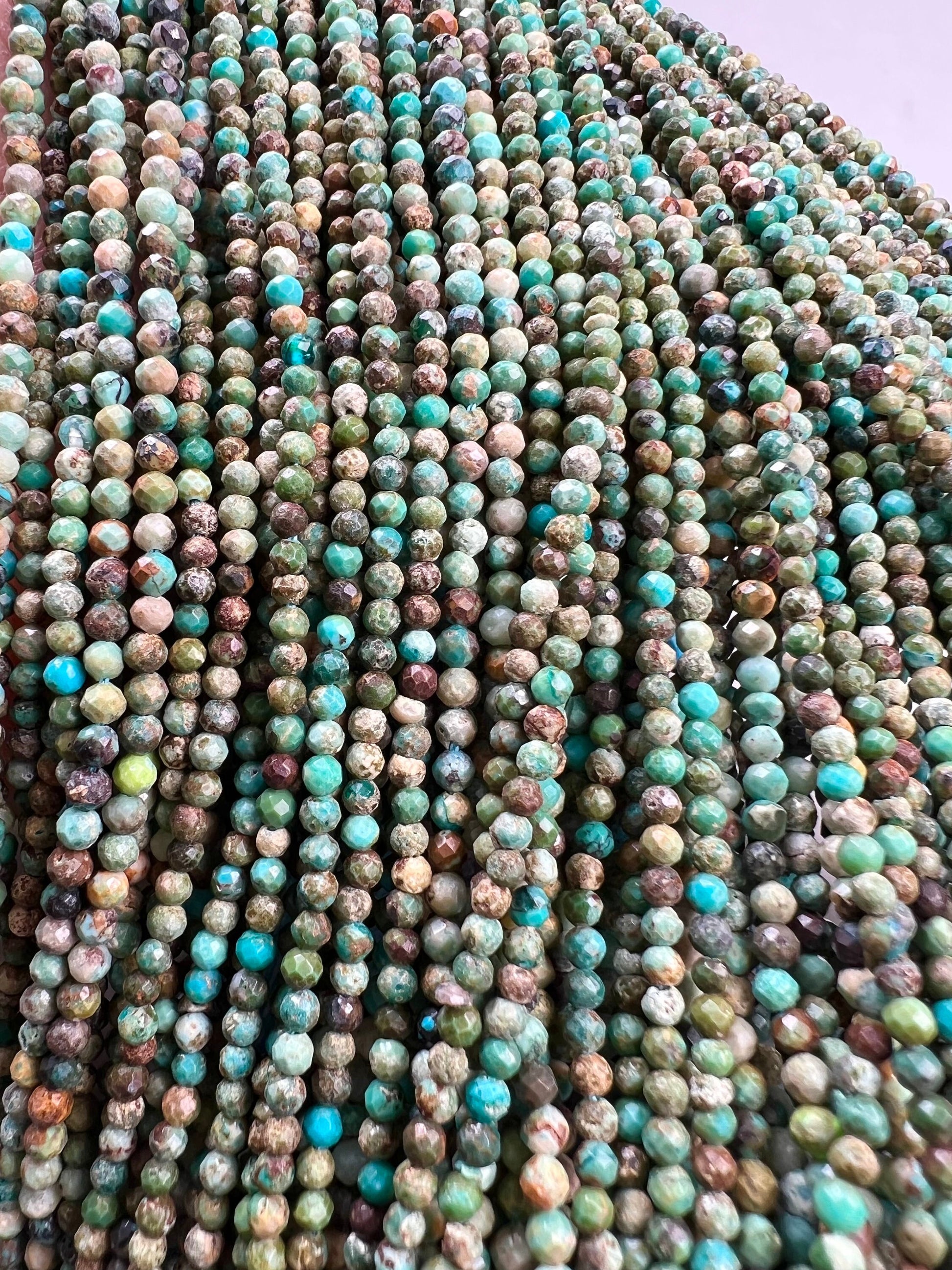 Natural African Turquoise 2.5mm Faceted Round natural gemstone jewelry making beads 12.5” full strand