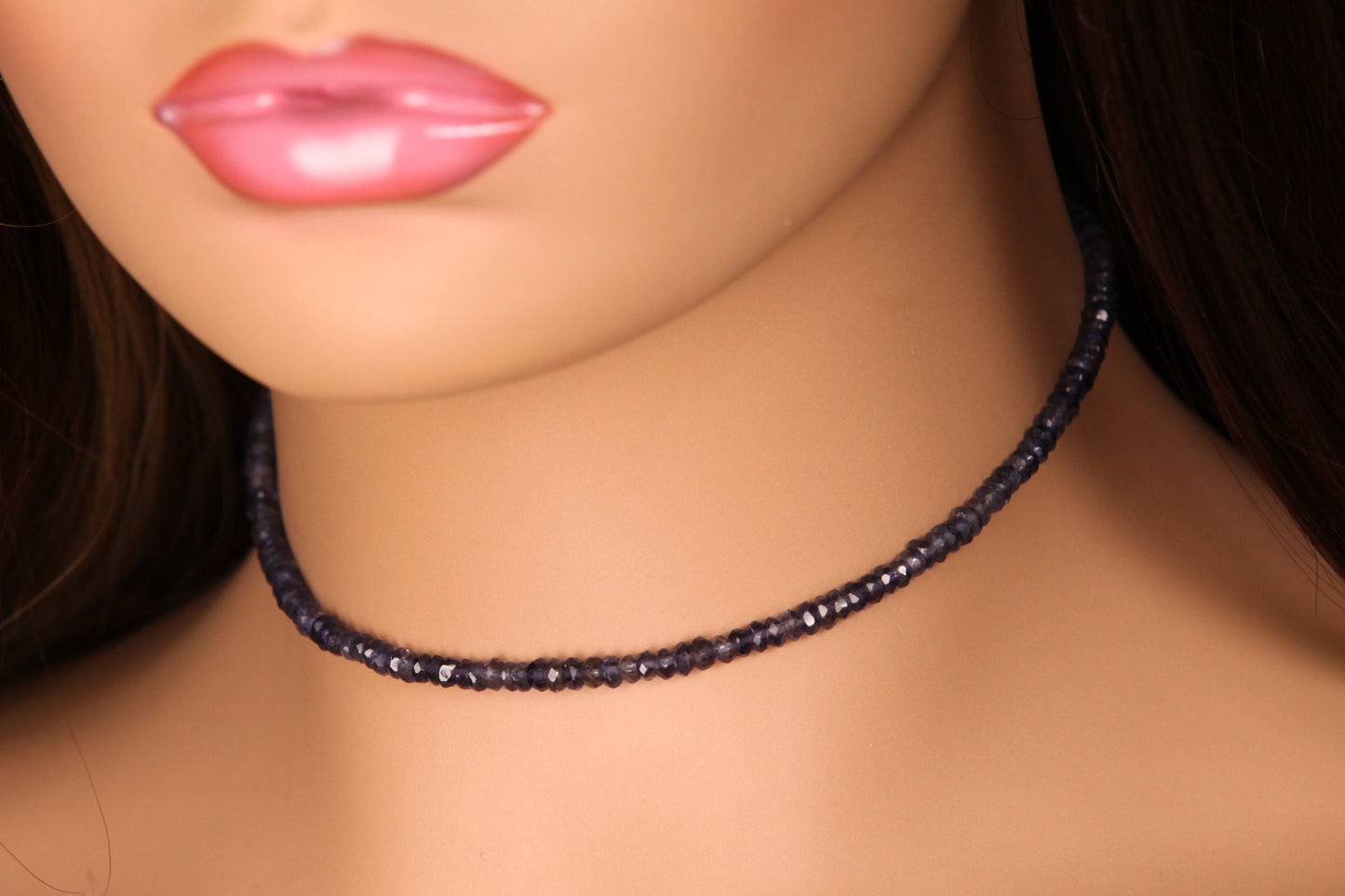 4-4.5mm Faceted Iolite Layering Choker 925 Sterling Silver Necklace, Precious Gemstones, September Birthstone. Optional 2" Extender