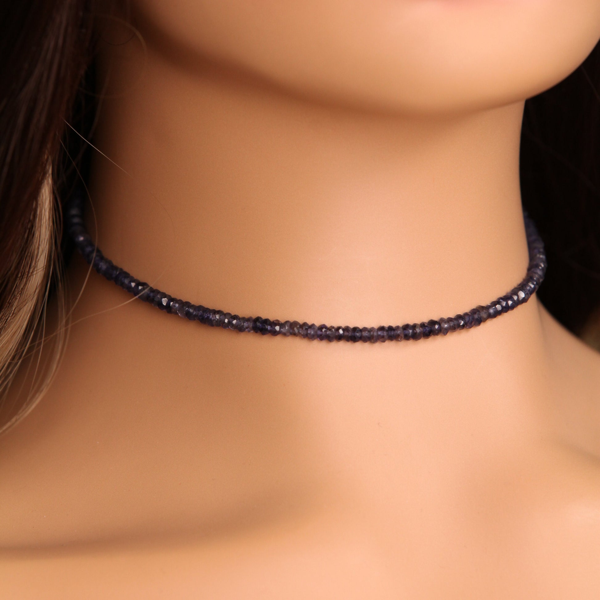 4-4.5mm Faceted Iolite Layering Choker 925 Sterling Silver Necklace, Precious Gemstones, September Birthstone. Optional 2" Extender