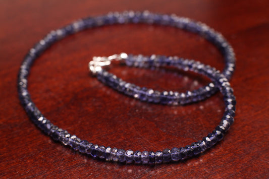 4-4.5mm Faceted Iolite Layering Choker 925 Sterling Silver Necklace, Precious Gemstones, September Birthstone. Optional 2" Extender