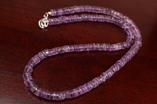 Natural Pink Amethyst Smooth Heishi 5.5-6mm gemstone silver necklace. Handmade gemstone necklace Yoga