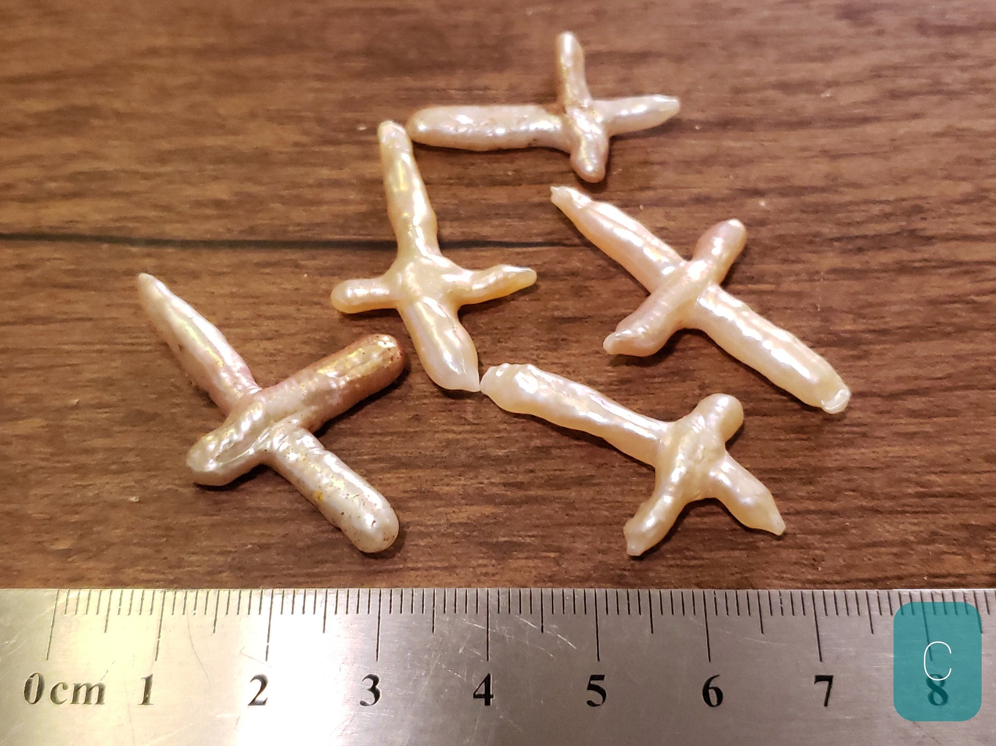 5 pcs Freshwater Natural Cross Pearl, Diagonally drilled, Focal spacer bead. Approx. 20x40mm, 5 pieces set