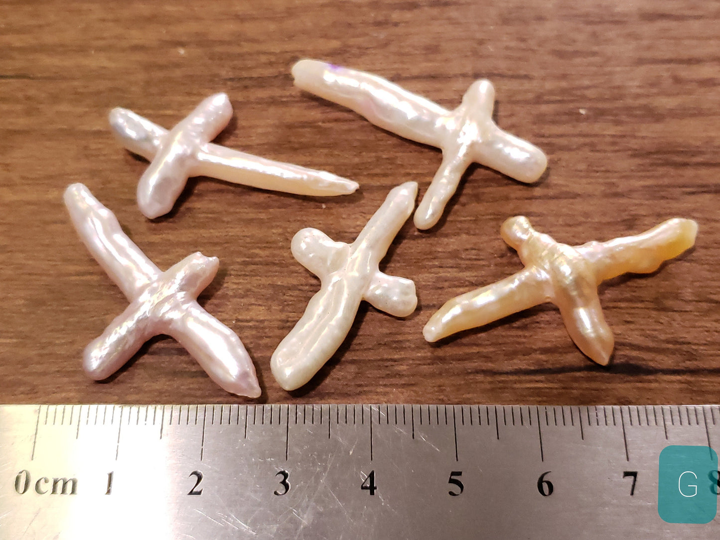 5 pcs Freshwater Natural Cross Pearl, Diagonally drilled, Focal spacer bead. Approx. 20x40mm, 5 pieces set