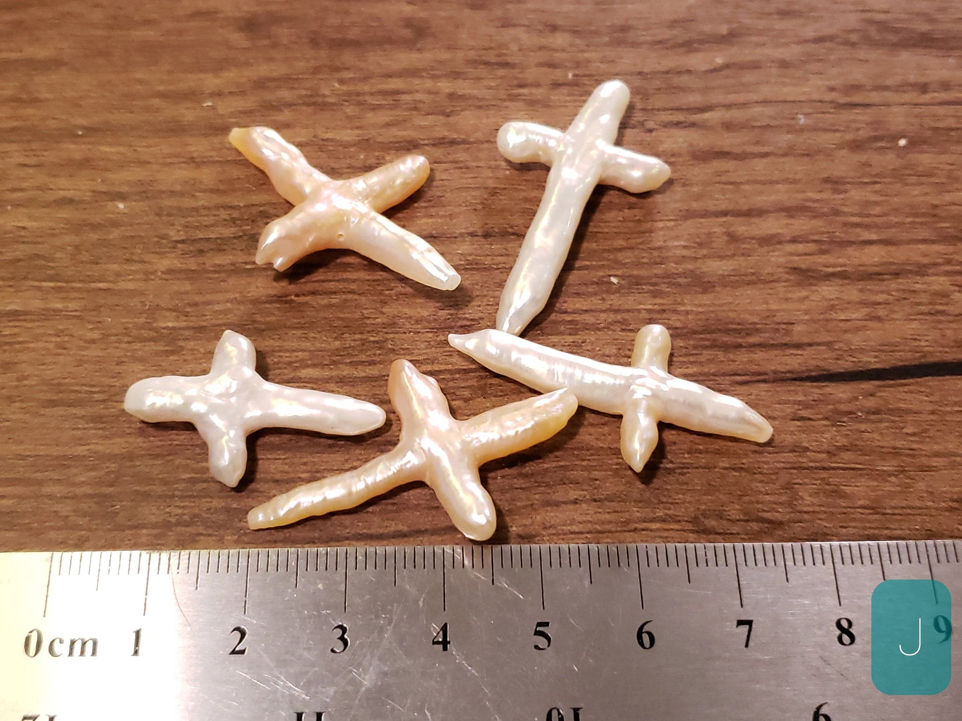 5 pcs Freshwater Natural Cross Pearl, Diagonally drilled, Focal spacer bead. Approx. 20x40mm, 5 pieces set