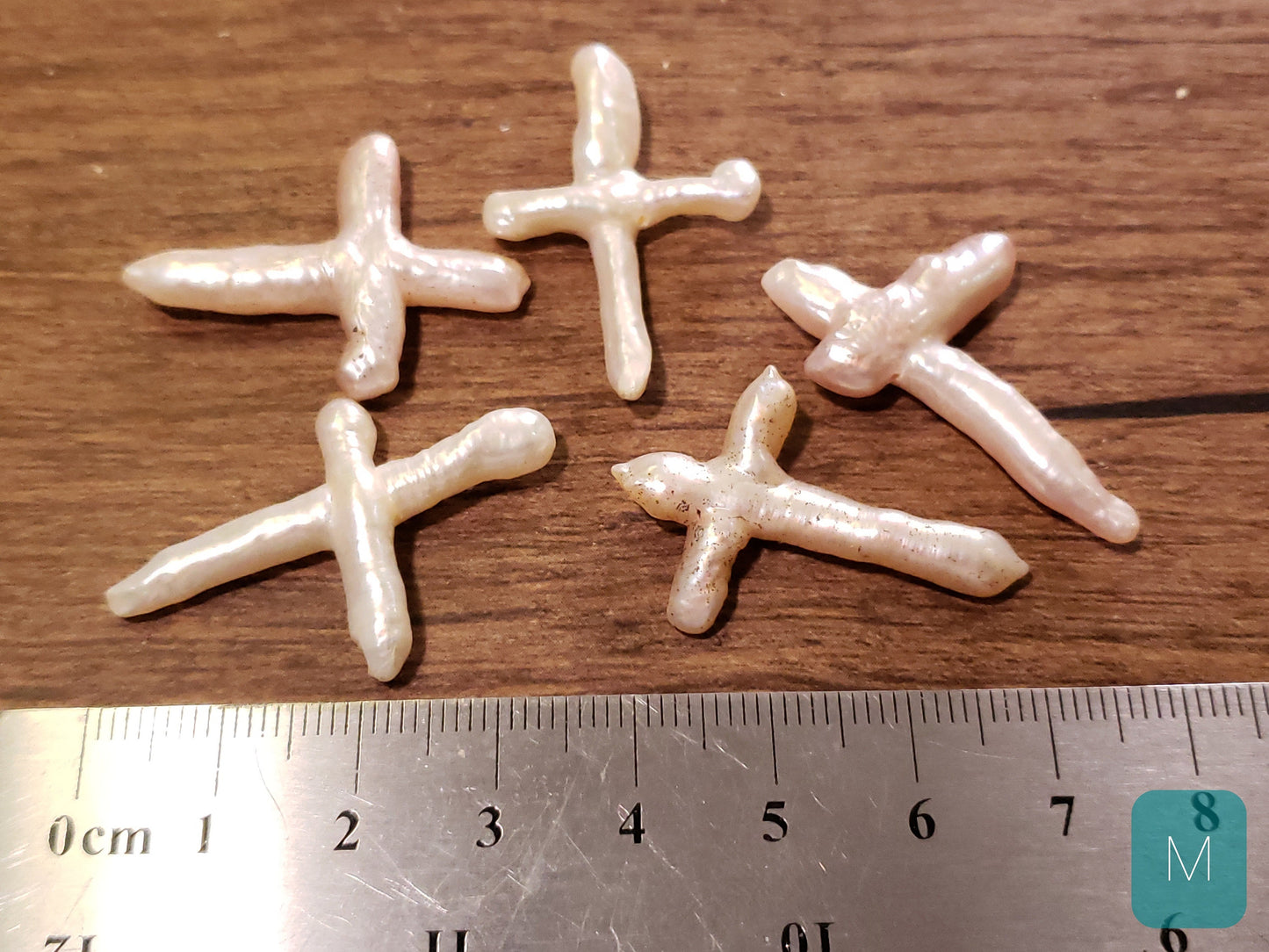 5 pcs Freshwater Natural Cross Pearl, Diagonally drilled, Focal spacer bead. Approx. 20x40mm, 5 pieces set