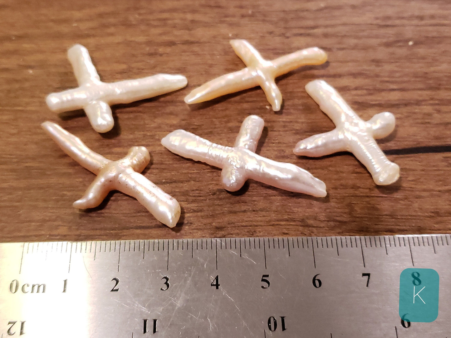 5 pcs Freshwater Natural Cross Pearl, Diagonally drilled, Focal spacer bead. Approx. 20x40mm, 5 pieces set