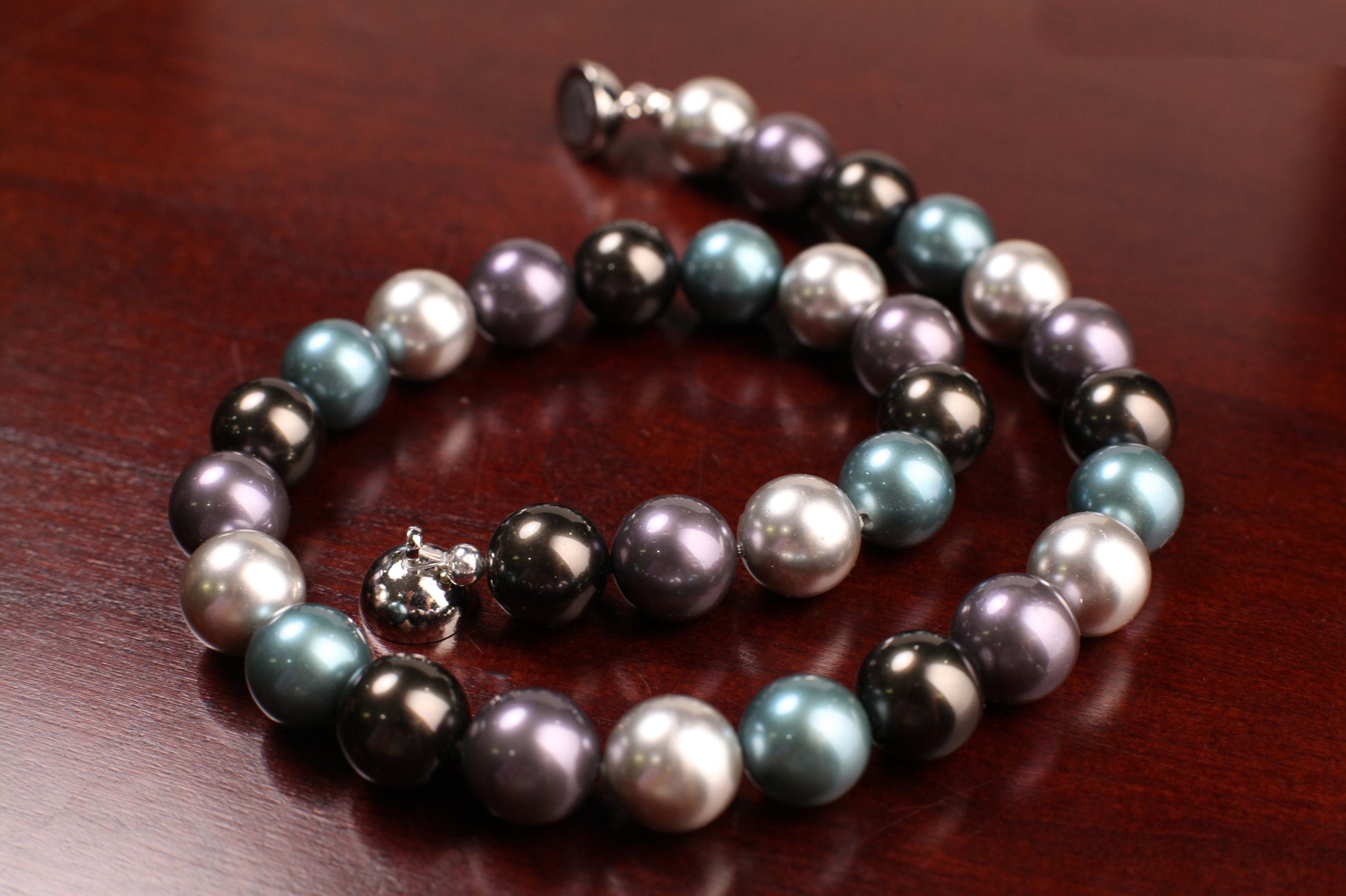 Tri color 12mm Multi blue teal silver South Seashell Pearl Necklace 16-38" choice, Bridal ,Evening wear, party , Elegant gift