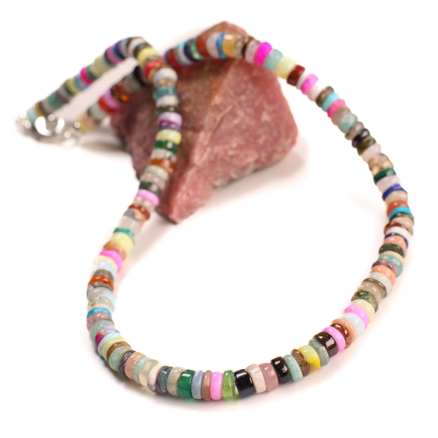 Natural Multi gemstone Disco Mix Gemstone 6.5mm Heishi roundel Washer Smooth Roundel beaded Necklace