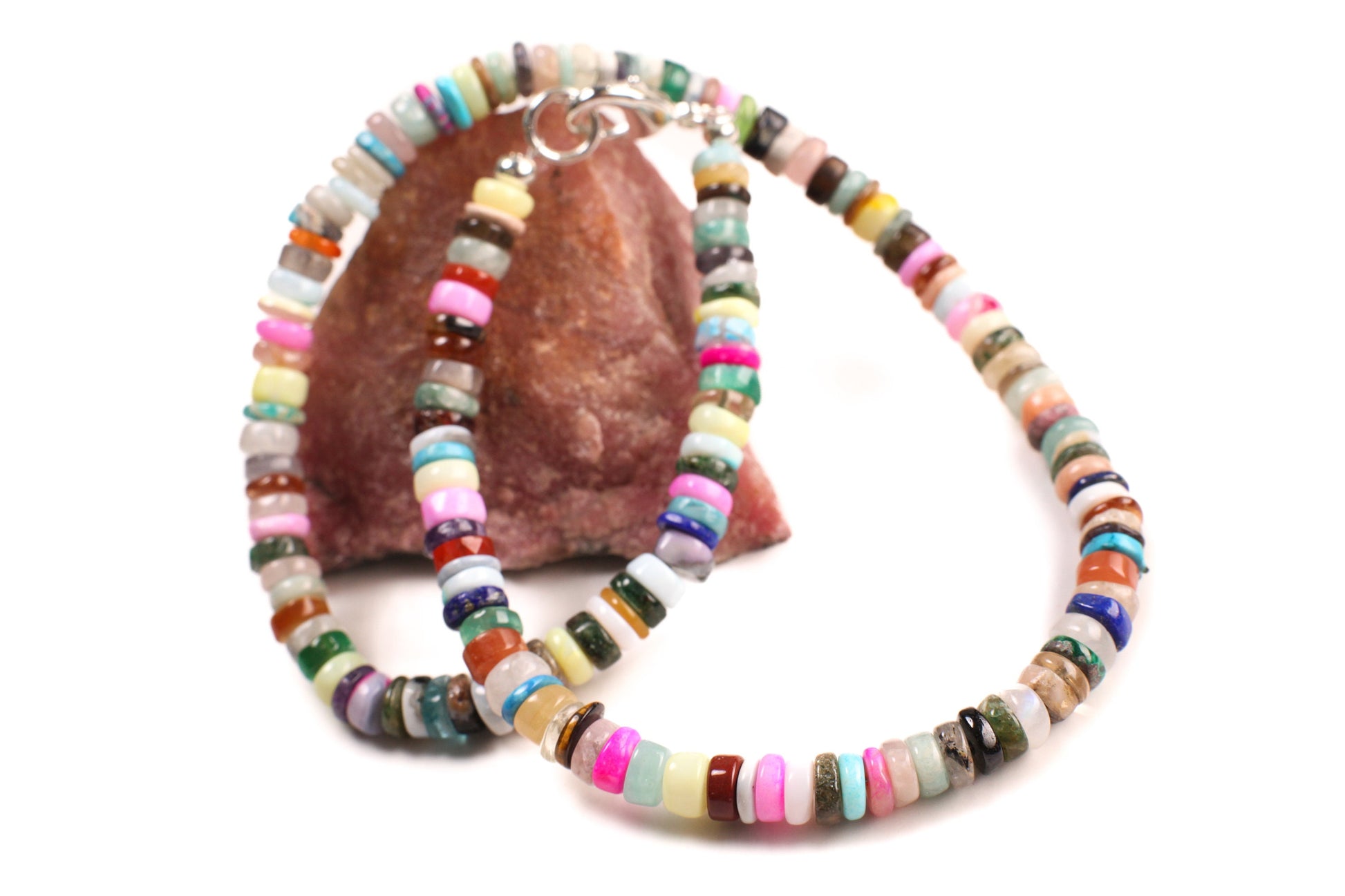 Natural Multi gemstone Disco Mix Gemstone 6.5mm Heishi roundel Washer Smooth Roundel beaded Necklace