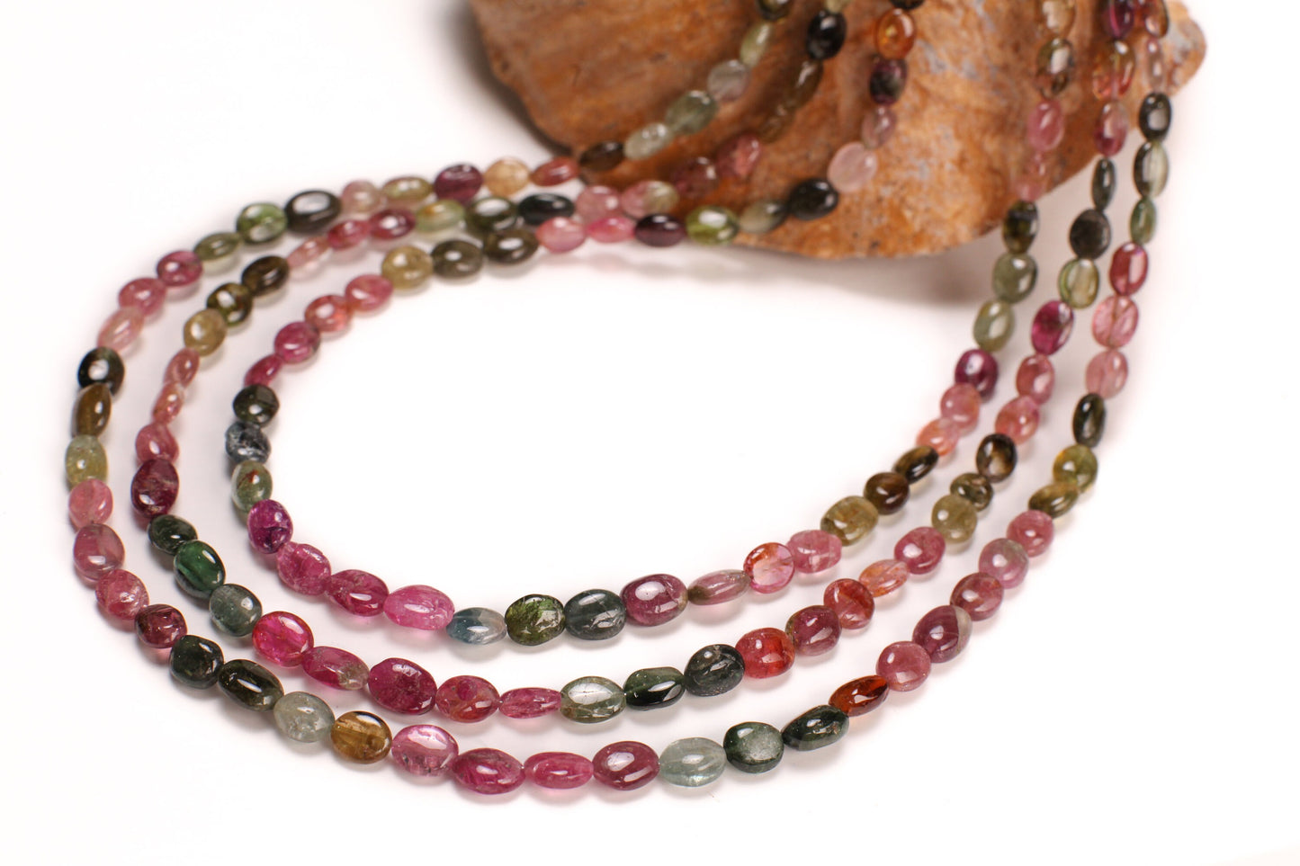 Multi Watermelon Tourmaline Smooth oval 3 line silver Necklace,Healing, Energy,Precious gift 16-18" plus 3" Extension chain