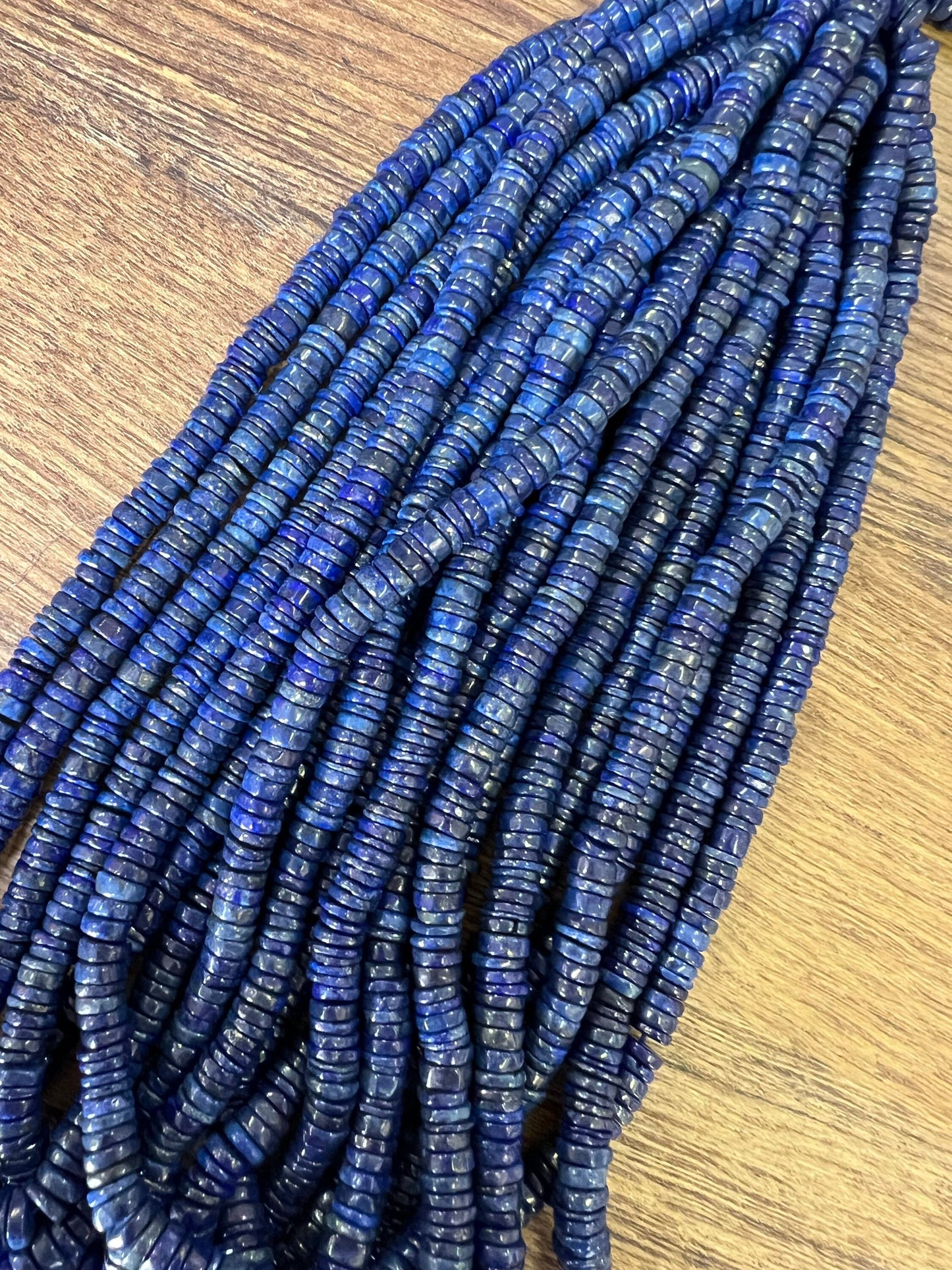 Genuine Lapis Lazuli Smooth Heishi 6.5-7mm Roundel Washer Beads 8" Strand AAA Bright Blue Gold Matrix Natural Lapis