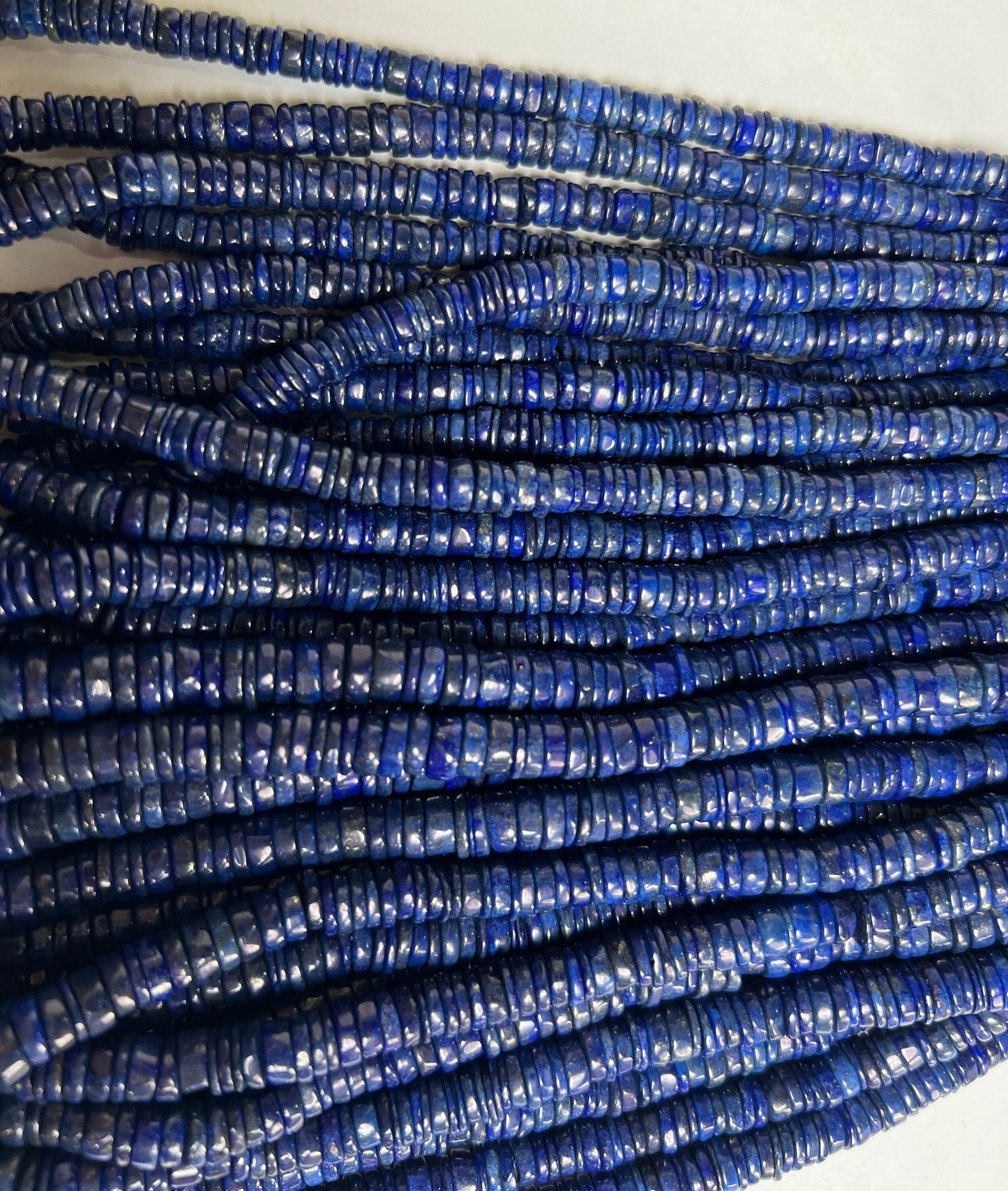 Genuine Lapis Lazuli Smooth Heishi 6.5-7mm Roundel Washer Beads 8" Strand AAA Bright Blue Gold Matrix Natural Lapis