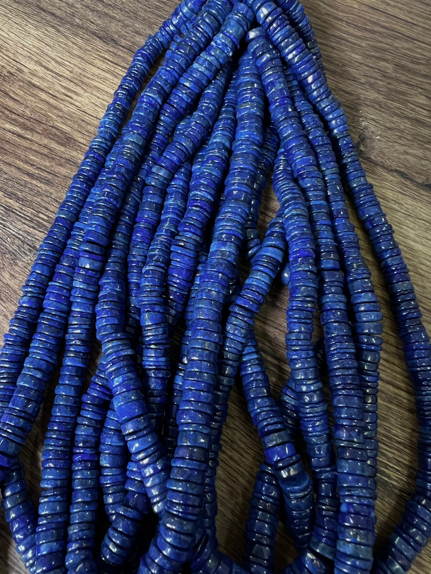 Genuine Lapis Lazuli Smooth Heishi 6.5-7mm Roundel Washer Beads 8" Strand AAA Bright Blue Gold Matrix Natural Lapis