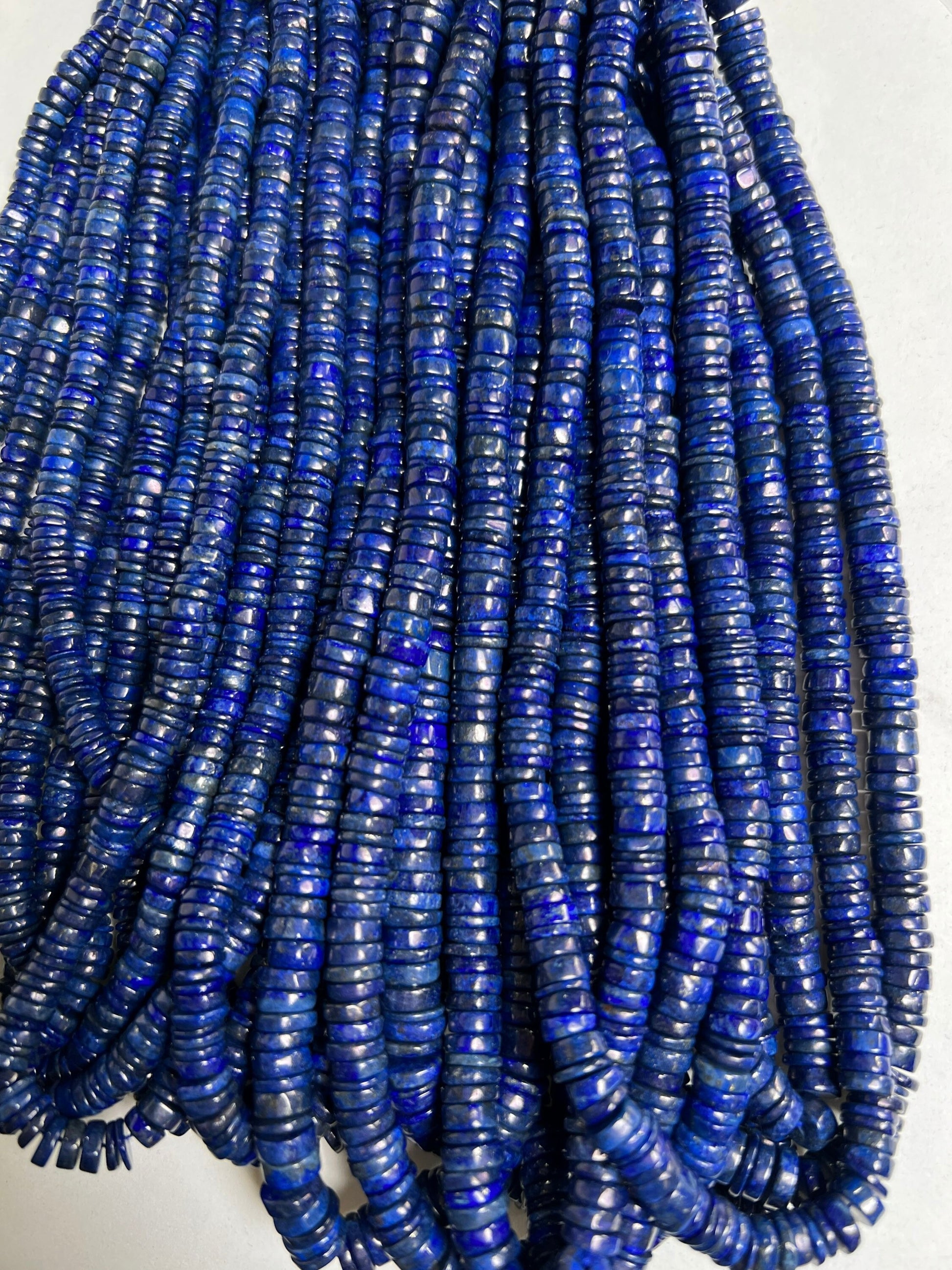 Genuine Lapis Lazuli Smooth Heishi 6.5-7mm Roundel Washer Beads 8" Strand AAA Bright Blue Gold Matrix Natural Lapis