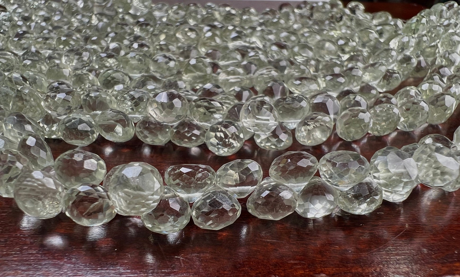 Green Amethyst Prasiolite Faceted briolette 7-7.5mm onion drop gemstone light Green Jewelry Making Beads ,25pcs or 50 pcs full st