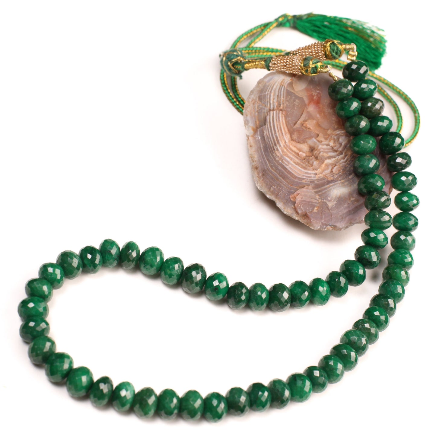 Genuine Zambian Emerald Green 9.5-10mm Large Faceted Roundel Gemstone 18” Necklace with 9" Adjustable thread, May Birthstone, Gift 470 cts