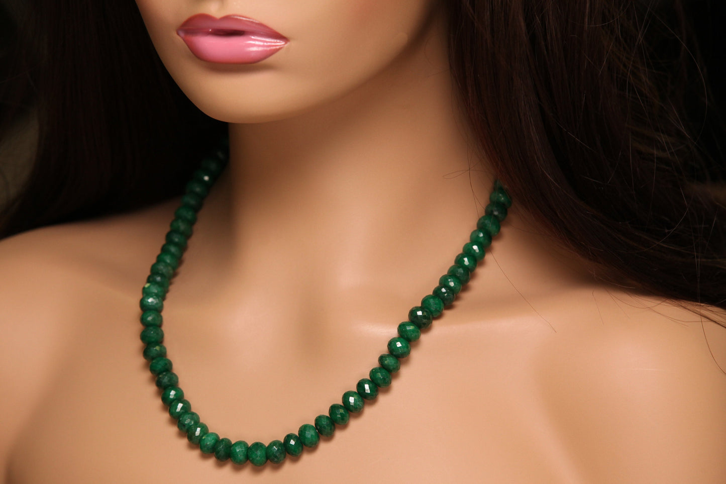 Genuine Zambian Emerald Green 9.5-10mm Large Faceted Roundel Gemstone 18” Necklace with 9" Adjustable thread, May Birthstone, Gift 470 cts