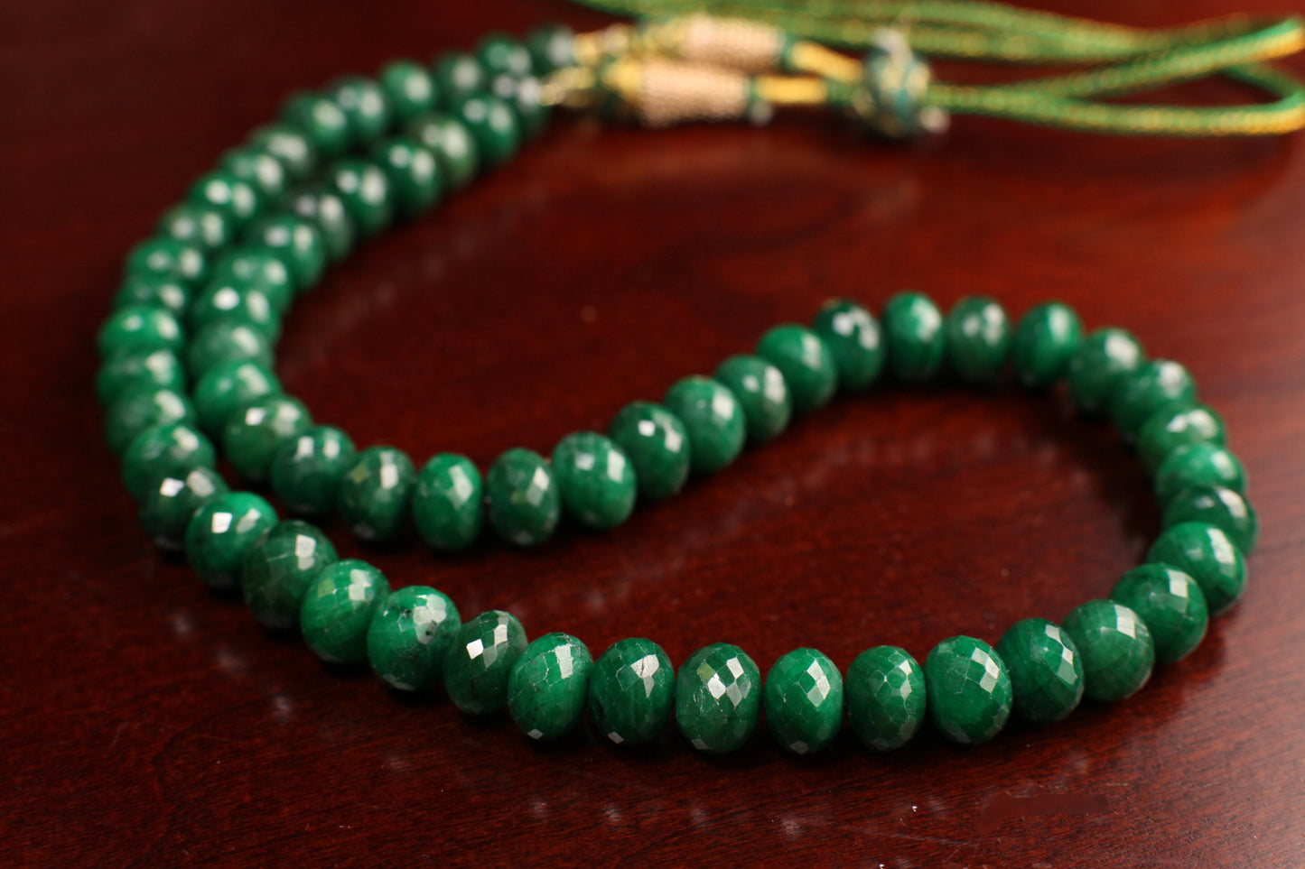 Genuine Zambian Emerald Green 9.5-10mm Large Faceted Roundel Gemstone 18” Necklace with 9" Adjustable thread, May Birthstone, Gift 470 cts