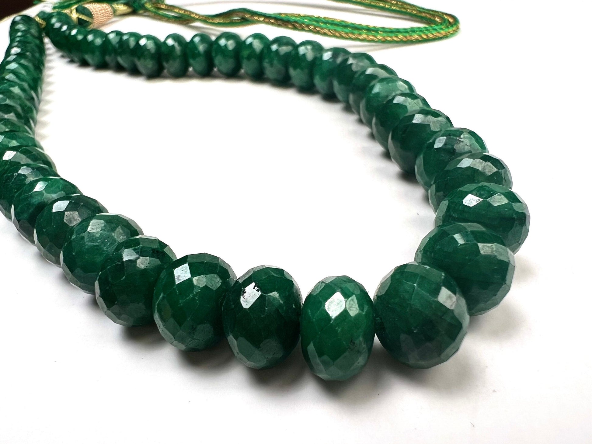 Genuine Zambian Emerald Green 9.5-10mm Large Faceted Roundel Gemstone 18” Necklace with 9" Adjustable thread, May Birthstone, Gift 470 cts