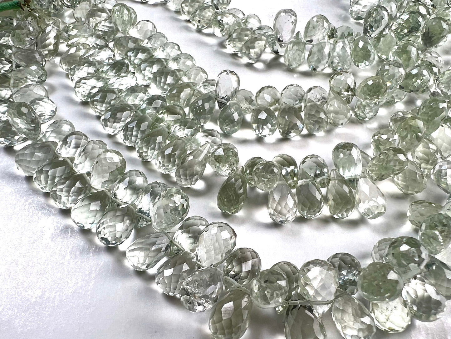 Green Amethyst Prasiolite Faceted briolette 6x9-10mm top drilled drop gemstone Green Jewelry Making Beads , 3.5apprx 35pc