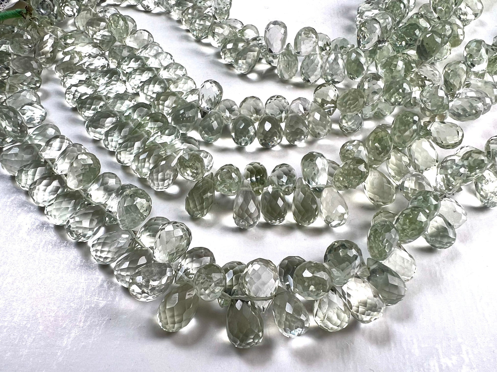 Green Amethyst Prasiolite Faceted briolette 6x9-10mm top drilled drop gemstone Green Jewelry Making Beads , 3.5apprx 35pc