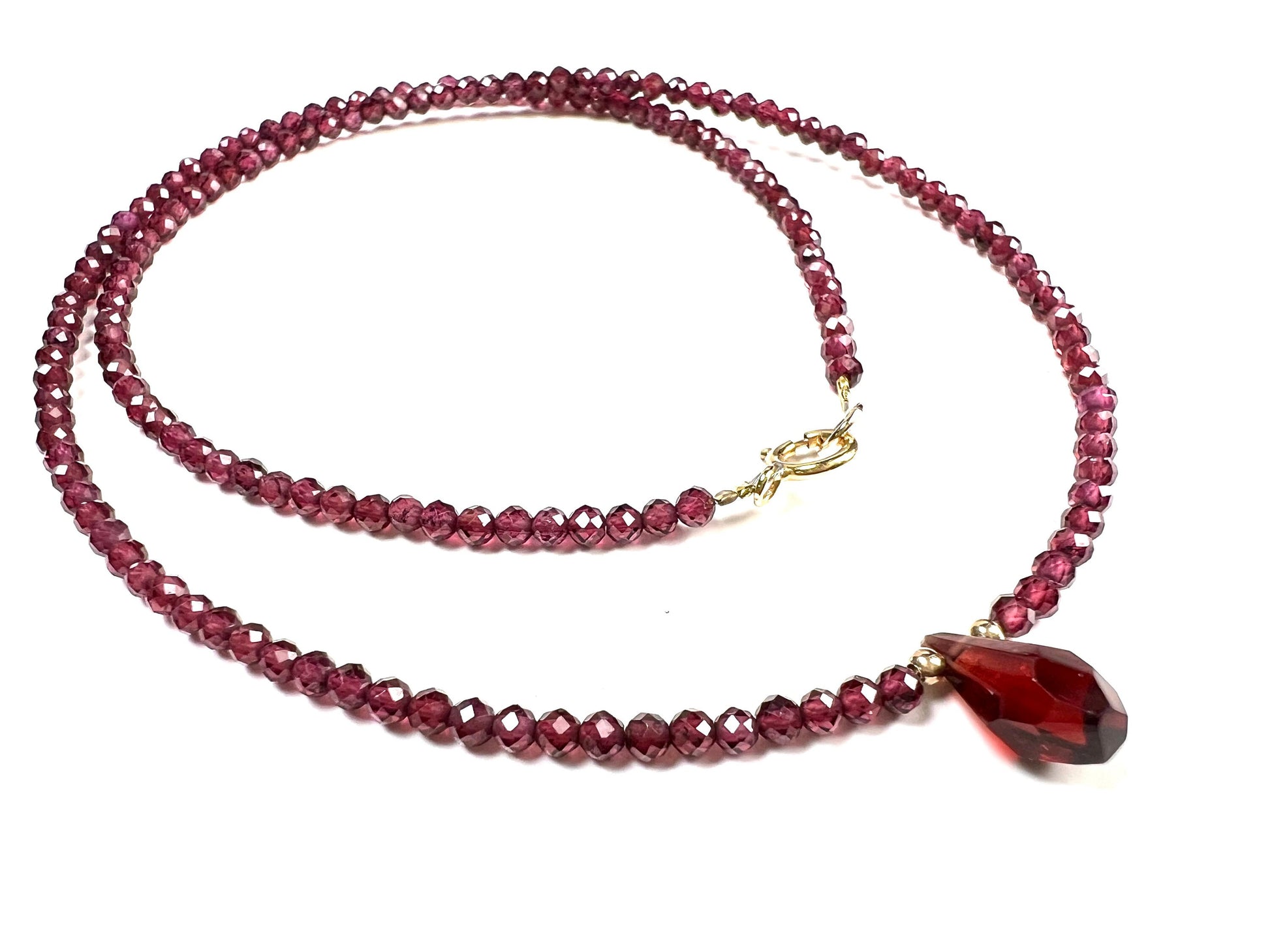 Mozambique Garnet 2.5mm Faceted Round Choker Layering Necklace with genuine garnet pendant in14k goldfilled January Birthstone, Woman Gift