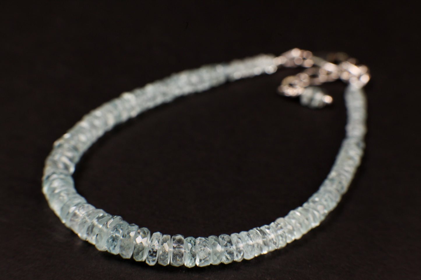 Natural Aquamarine Blue 3.5-6mm Graduated Faceted Heishi Rondelle Bracelet, AAA Gem Quality Natural Aquamarine in 925 Sterling Silver