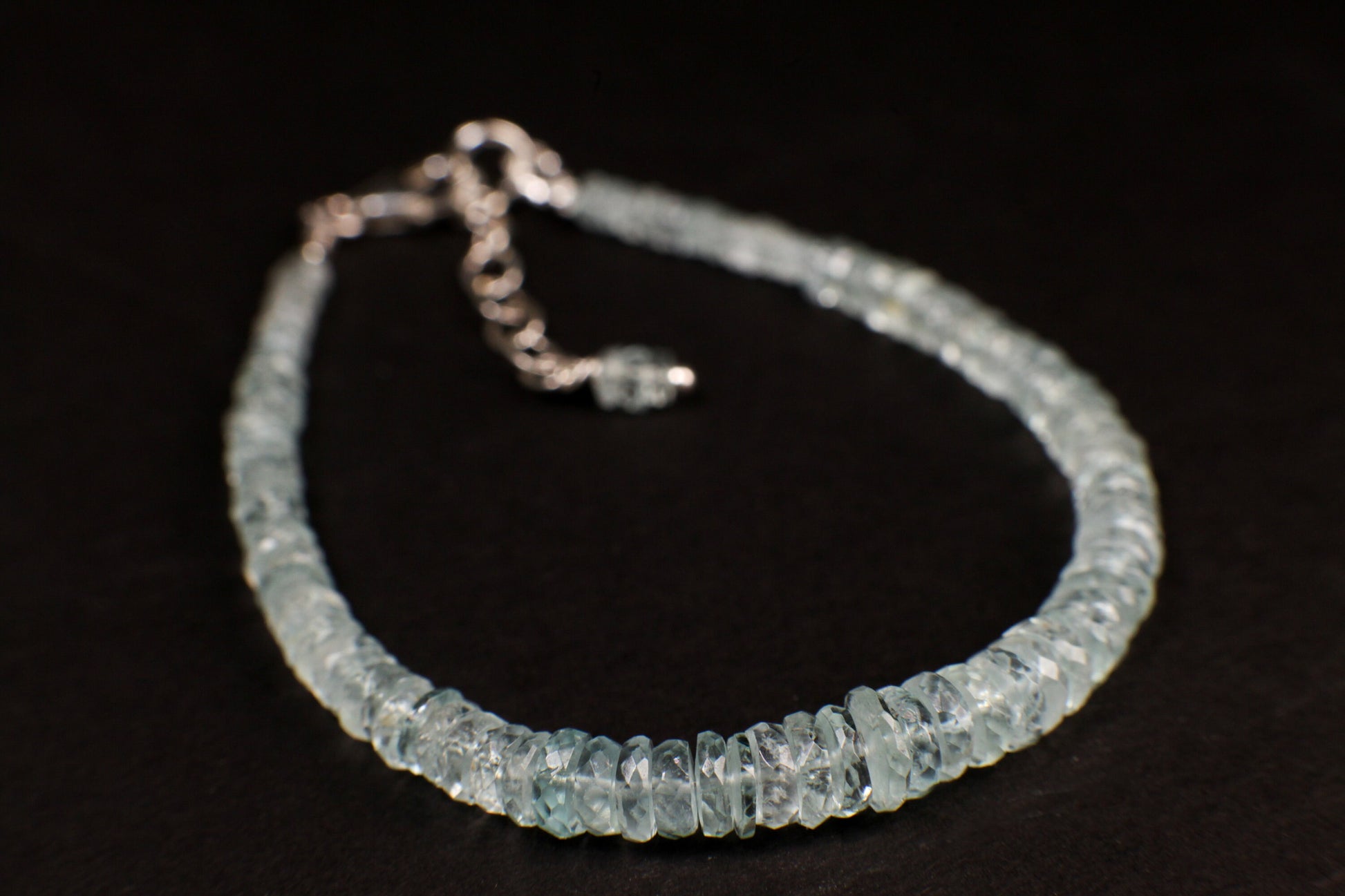 Natural Aquamarine Blue 3.5-6mm Graduated Faceted Heishi Rondelle Bracelet, AAA Gem Quality Natural Aquamarine in 925 Sterling Silver