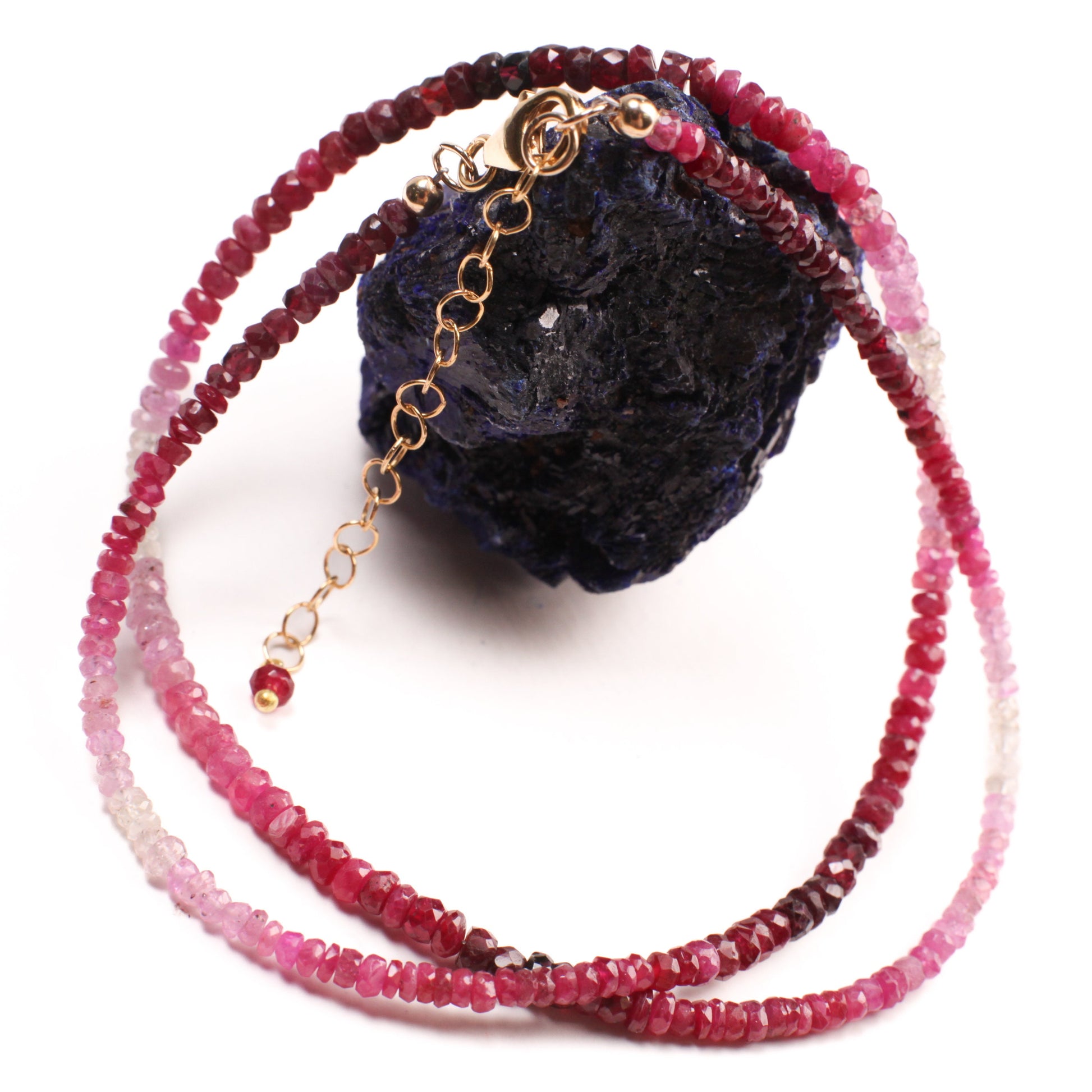 Natural Ombre Ruby Faceted Ombre Pink Shaded Roundel 3-3.5mm AAA quality, 14k Gold Filled necklace Elegant precious gift