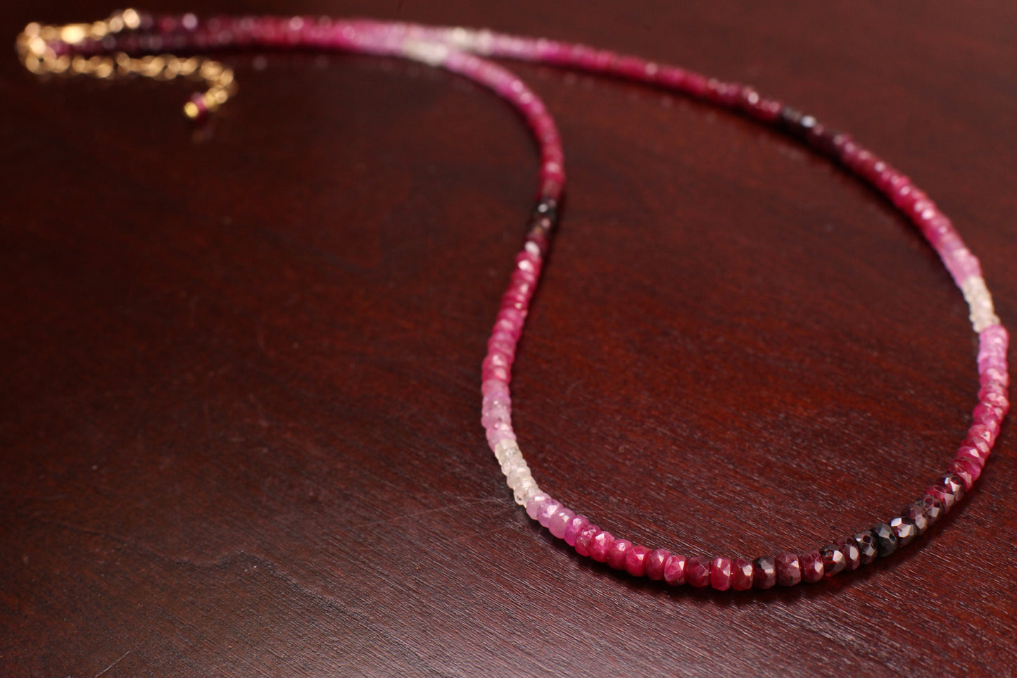 Natural Ombre Ruby Faceted Ombre Pink Shaded Roundel 3-3.5mm AAA quality, 14k Gold Filled necklace Elegant precious gift