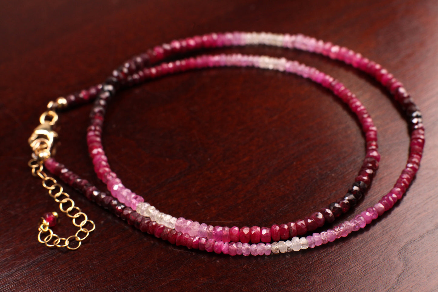 Natural Ombre Ruby Faceted Ombre Pink Shaded Roundel 3-3.5mm AAA quality, 14k Gold Filled necklace Elegant precious gift