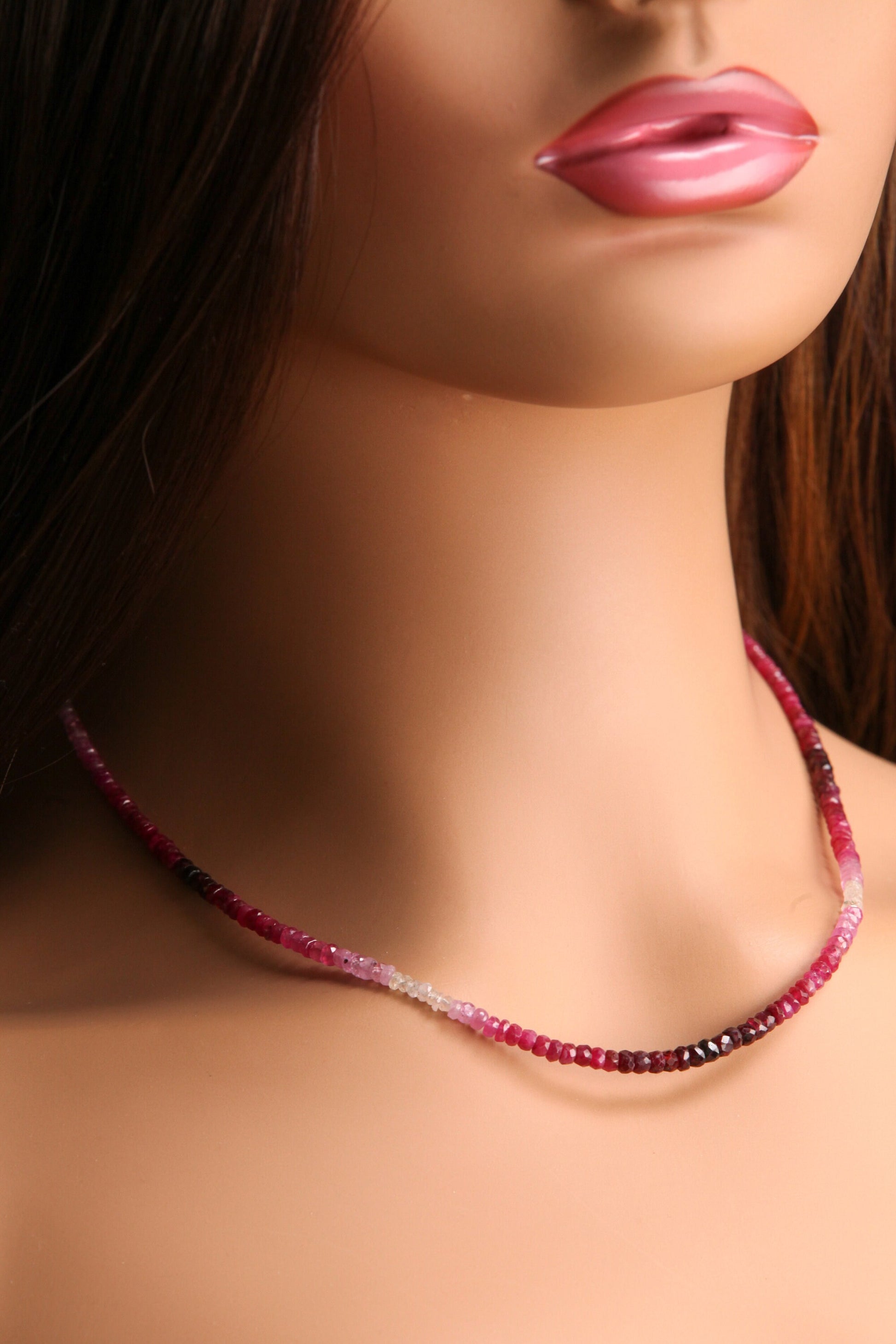 Natural Ombre Ruby Faceted Ombre Pink Shaded Roundel 3-3.5mm AAA quality, 14k Gold Filled necklace Elegant precious gift