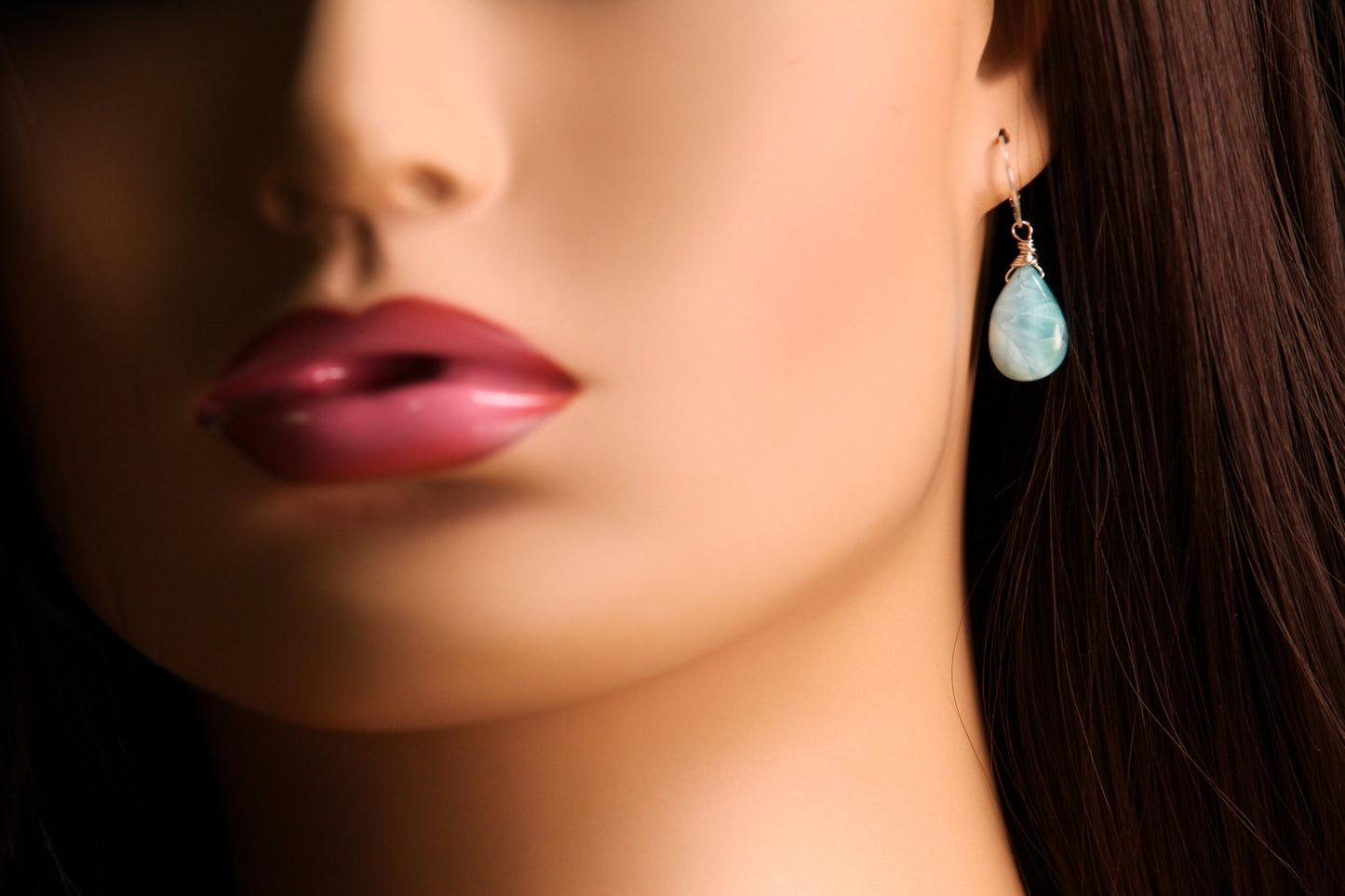 Natural Larimar 14x20mm Teardrop Wire Wrapped in 925 Sterling Silver Matching Earrings or Necklace Jewelry Set