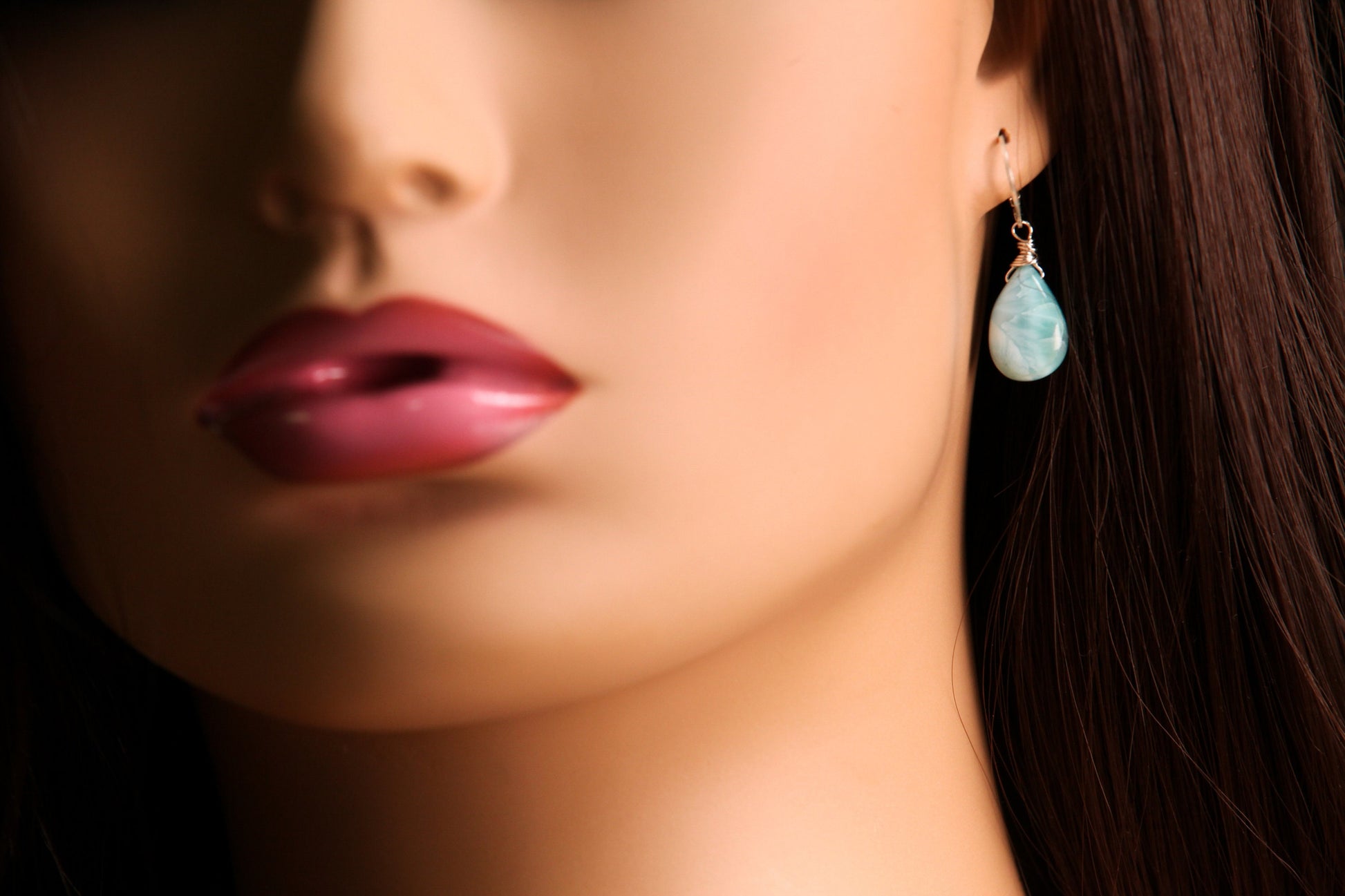 Natural Larimar 14x20mm Teardrop Wire Wrapped in 925 Sterling Silver Matching Earrings or Necklace Jewelry Set